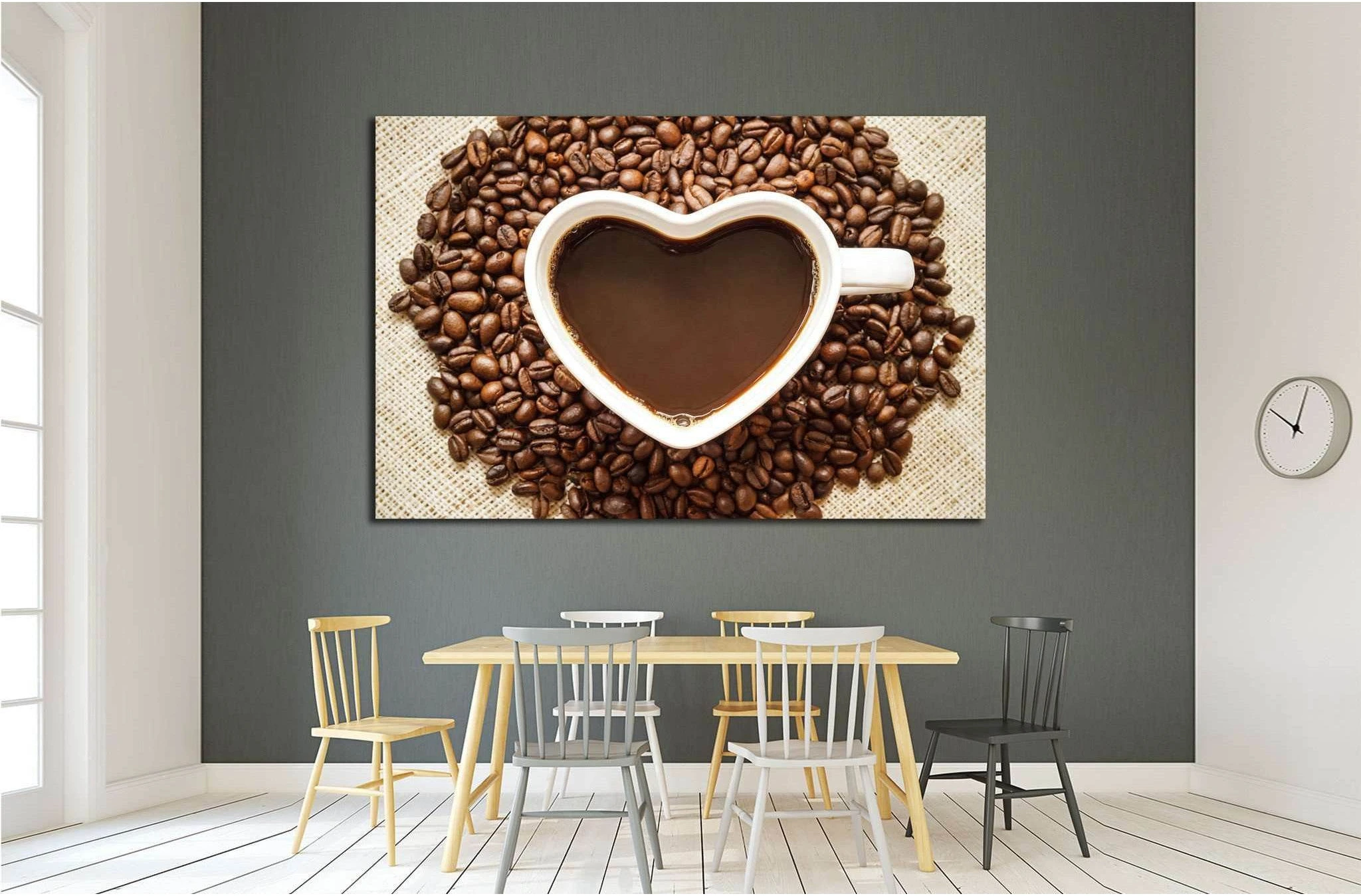 Coffee, A cup of coffee with a heart shape surrounded by coffee beans №1923 Ready to Hang Canvas Print - Zellart Canvas Prints ALL_Products, s-1923