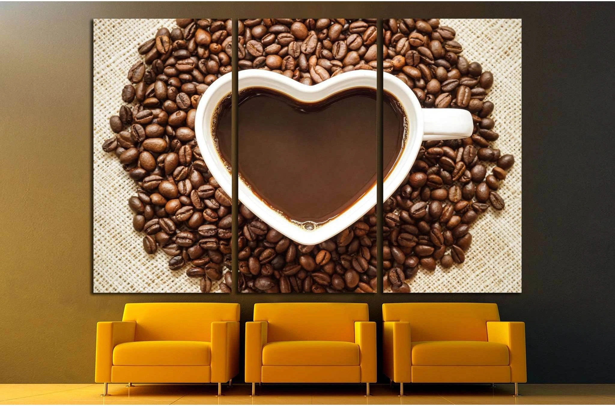 Coffee, A cup of coffee with a heart shape surrounded by coffee beans №1923 Ready to Hang Canvas Print - Zellart Canvas Prints ALL_Products, s-1923