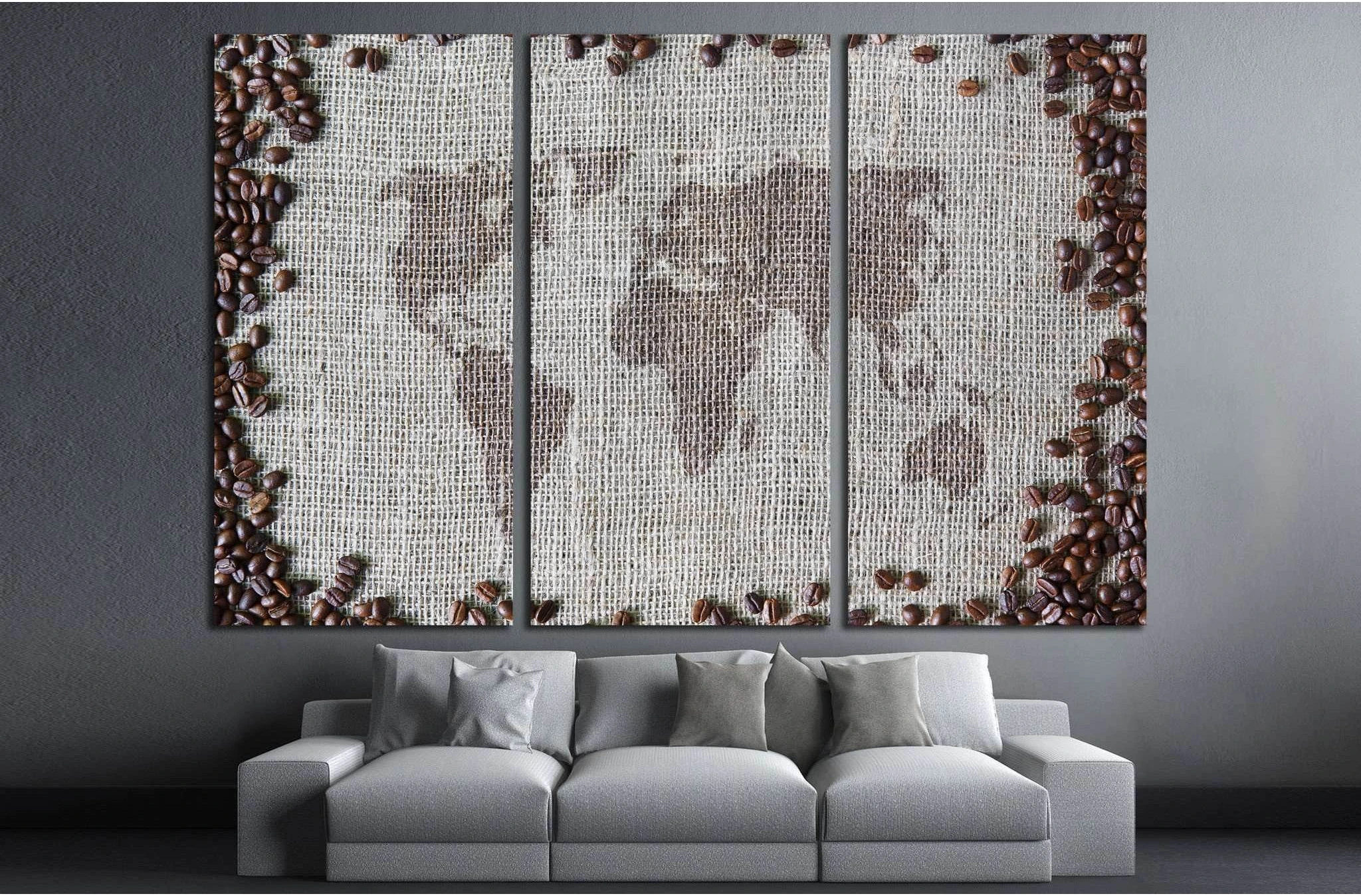 coffee beans, background with world map in the middle №1916 Ready to Hang Canvas Print - Zellart Canvas Prints ALL_Products, s-1916