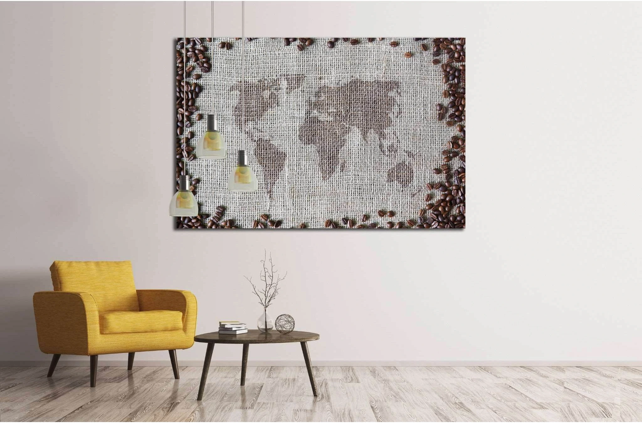 coffee beans, background with world map in the middle №1916 Ready to Hang Canvas Print - Zellart Canvas Prints ALL_Products, s-1916