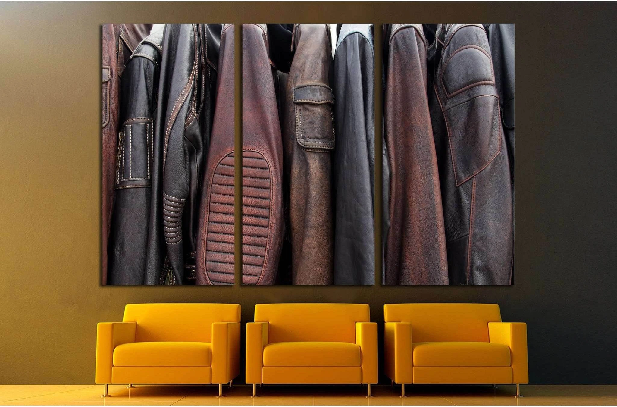 Collection of leather jackets on hangers №1880 Ready to Hang Canvas Print - Zellart Canvas Prints ALL_Products, s-1880