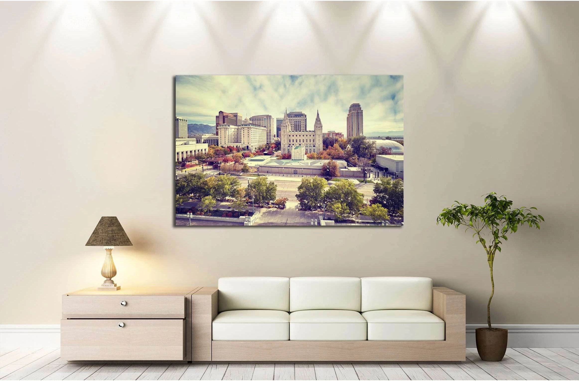 Color toned picture of Salt Lake City downtown, Utah, USA. №2727 Ready to Hang Canvas Print - Zellart Canvas Prints ALL_Products, s-2727