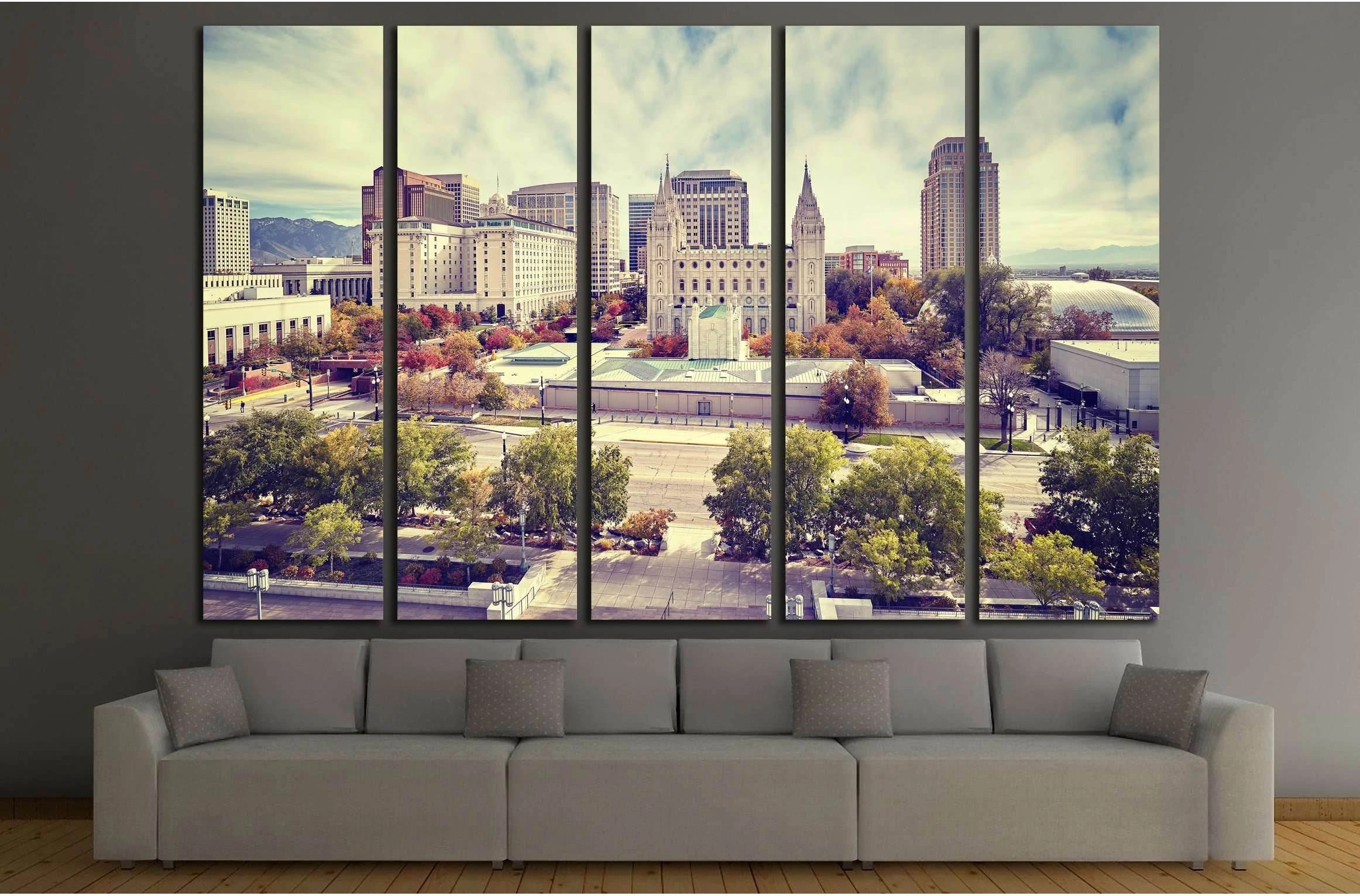 Color toned picture of Salt Lake City downtown, Utah, USA. №2727 Ready to Hang Canvas Print - Zellart Canvas Prints ALL_Products, s-2727