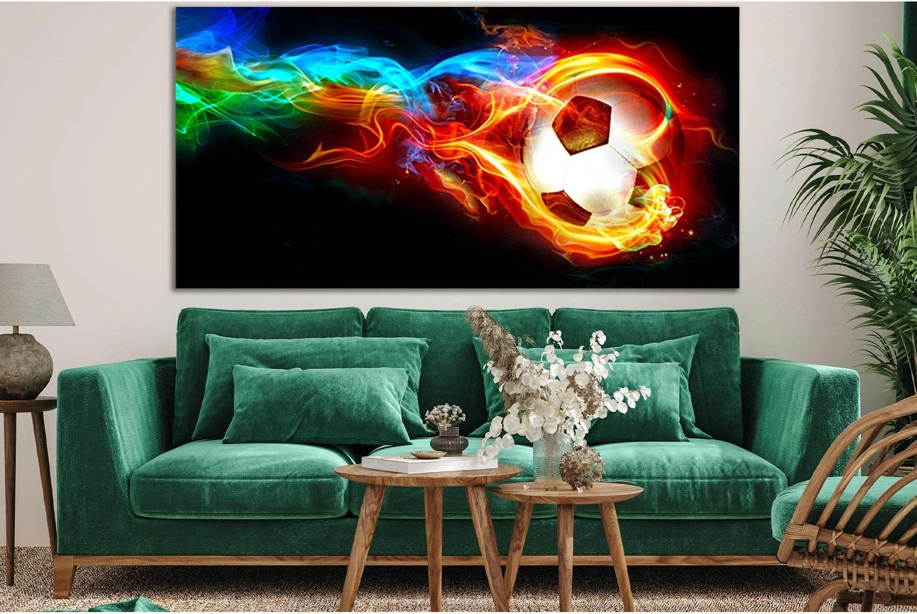 Colored Fire And Soccer Ball №SL951 Ready to Hang Canvas Print - Zellart Canvas Prints 0new, ALL_Products, Sports & Motivation