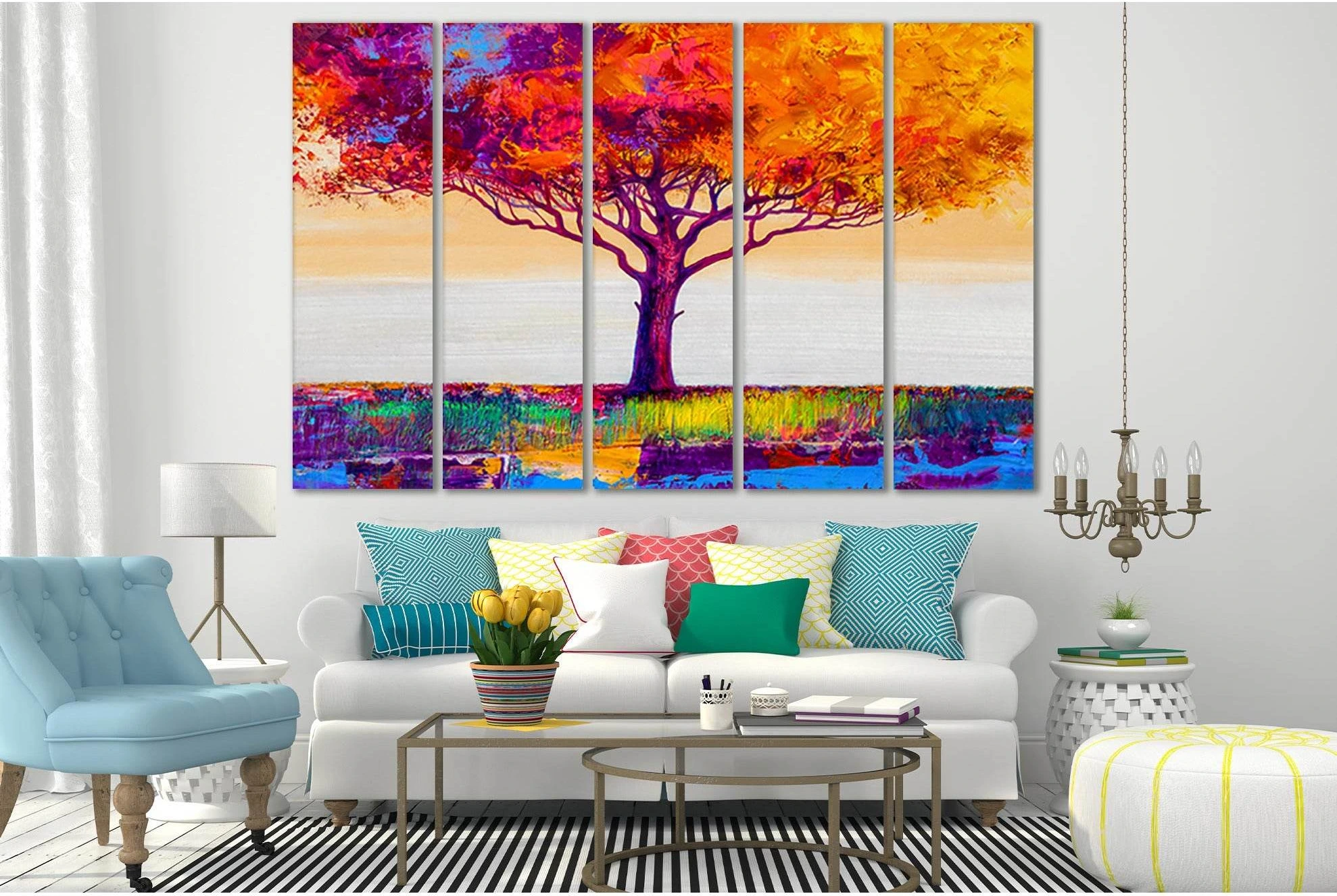 Colorful Abstract Tree №SL600 Ready to Hang Canvas Print - Zellart Canvas Prints 0new, ALL_Products, Oil Painting Wall Art