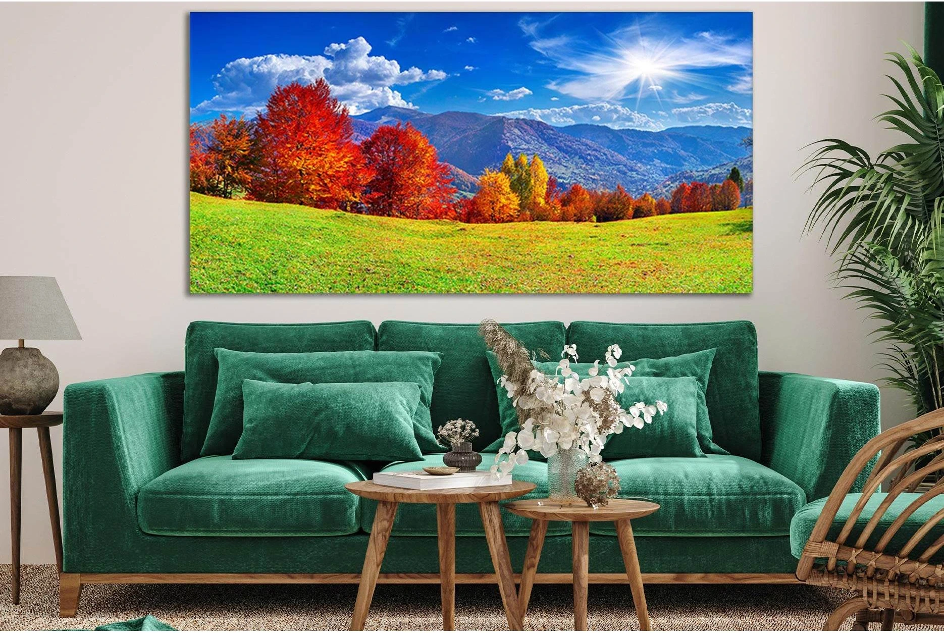 Colorful Autumn Panorama Of The Mountains №SL655 Ready to Hang Canvas Print - Zellart Canvas Prints 0new, ALL_Products, Autumn Wall Art