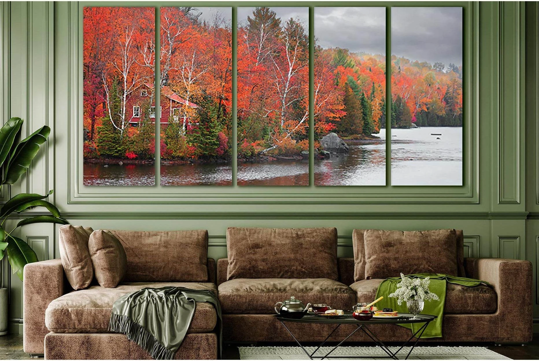 Colorful Autumn Trees By The Lake №SL659 Ready to Hang Canvas Print - Zellart Canvas Prints 0new, ALL_Products, Autumn Wall Art