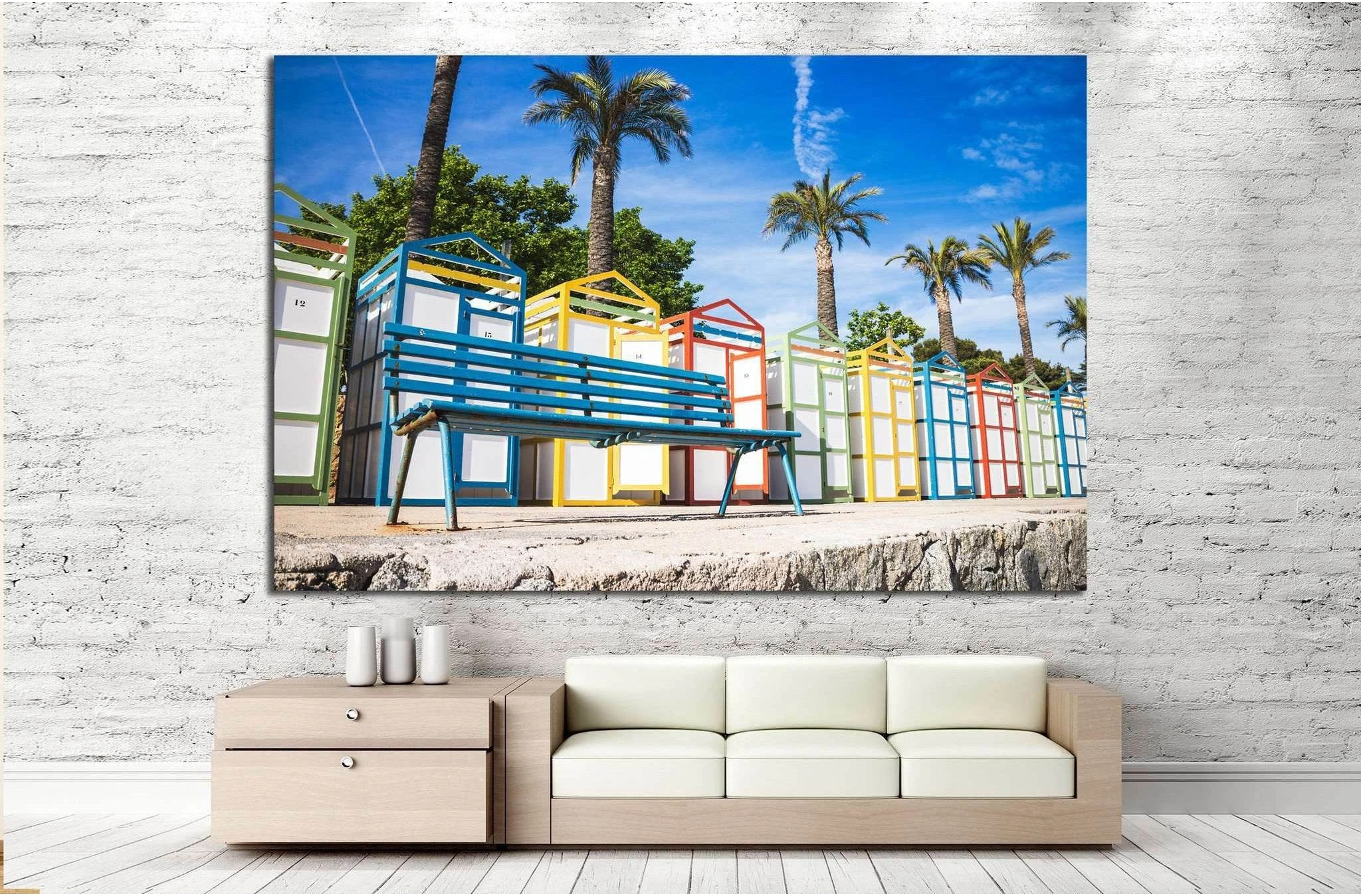 colorful beach houses of Sagaro, Costa Brava №1208 Ready to Hang Canvas Print - Zellart Canvas Prints ALL_Products, s-1208