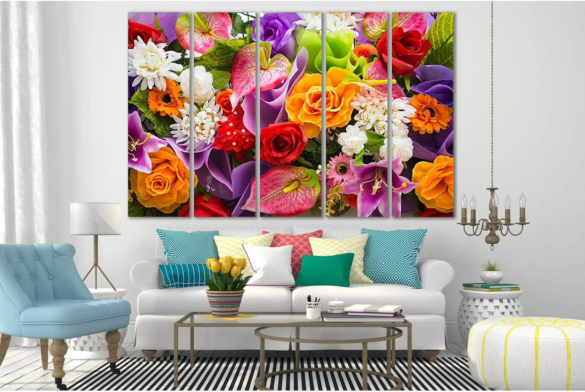 Colorful Bouquet Of Flowers №SL674 Ready to Hang Canvas Print - Zellart Canvas Prints 0new, ALL_Products, Floral & Botanical Wall Art