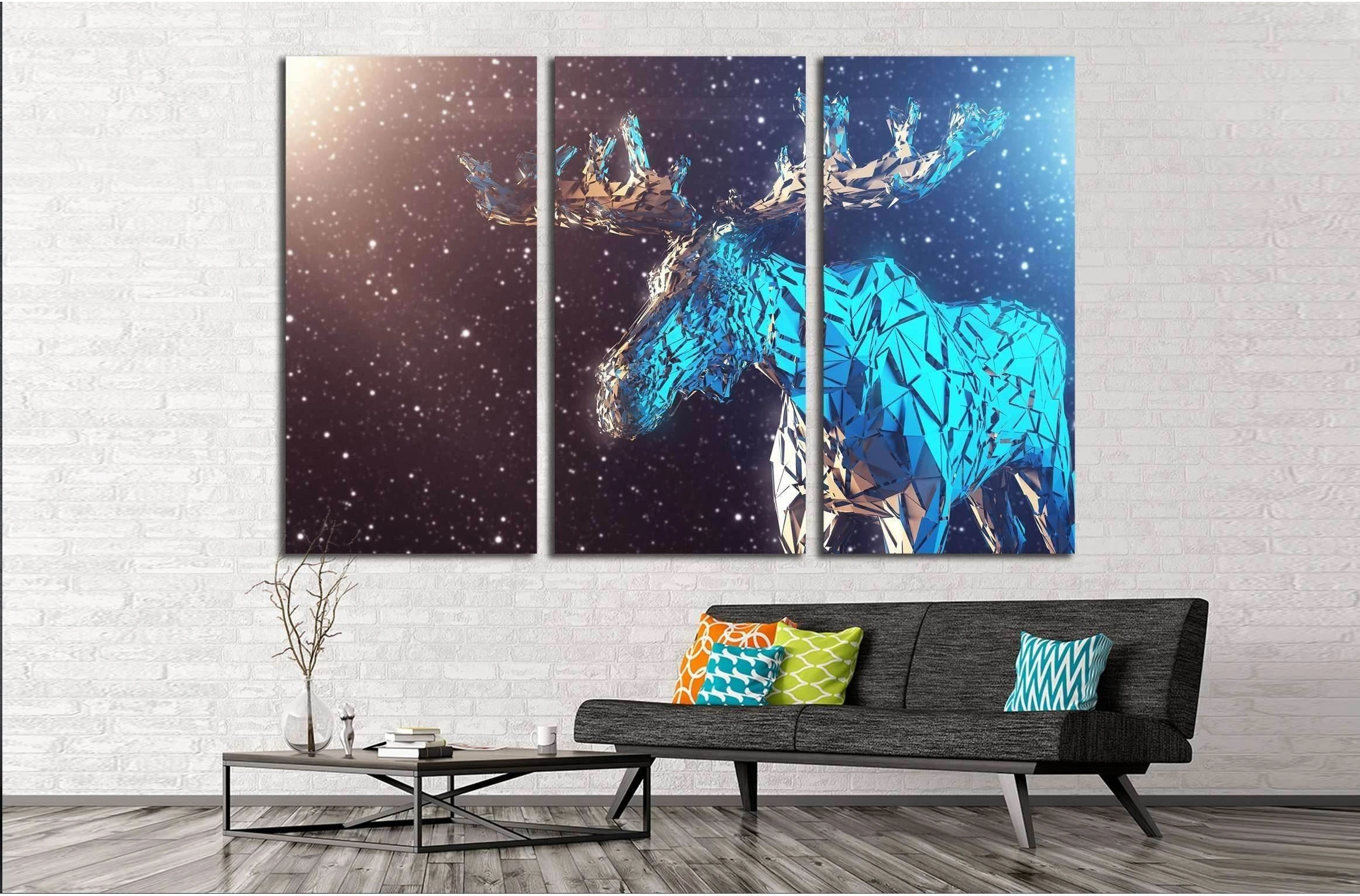 Colorful deer. Background with wild animal. Low poly deer with horns. №2549 Ready to Hang Canvas Print - Zellart Canvas Prints ALL_Products, s-2549