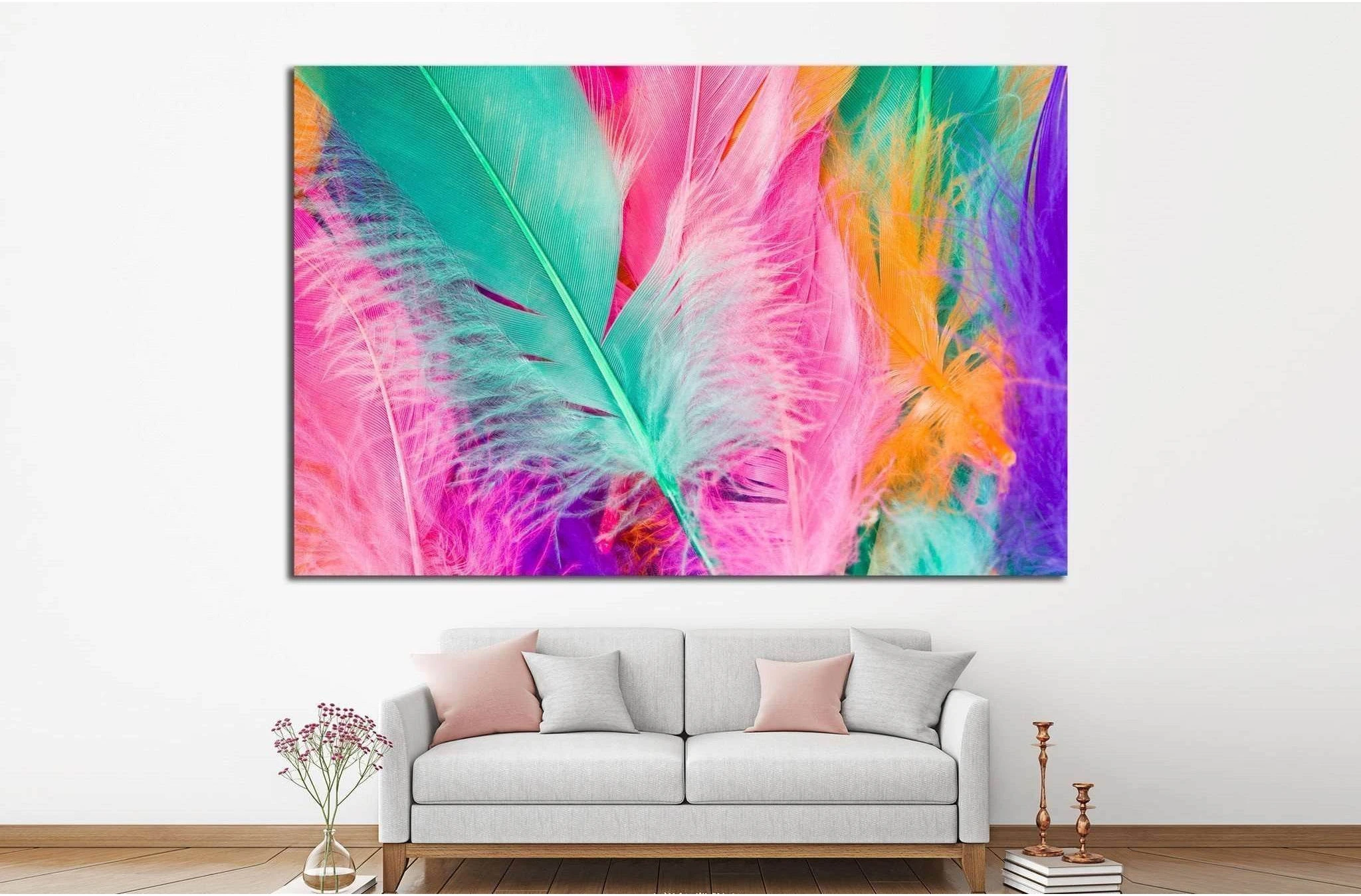 Colorful Feather close up shot №1333 Ready to Hang Canvas Print - Zellart Canvas Prints ALL_Products, s-1333