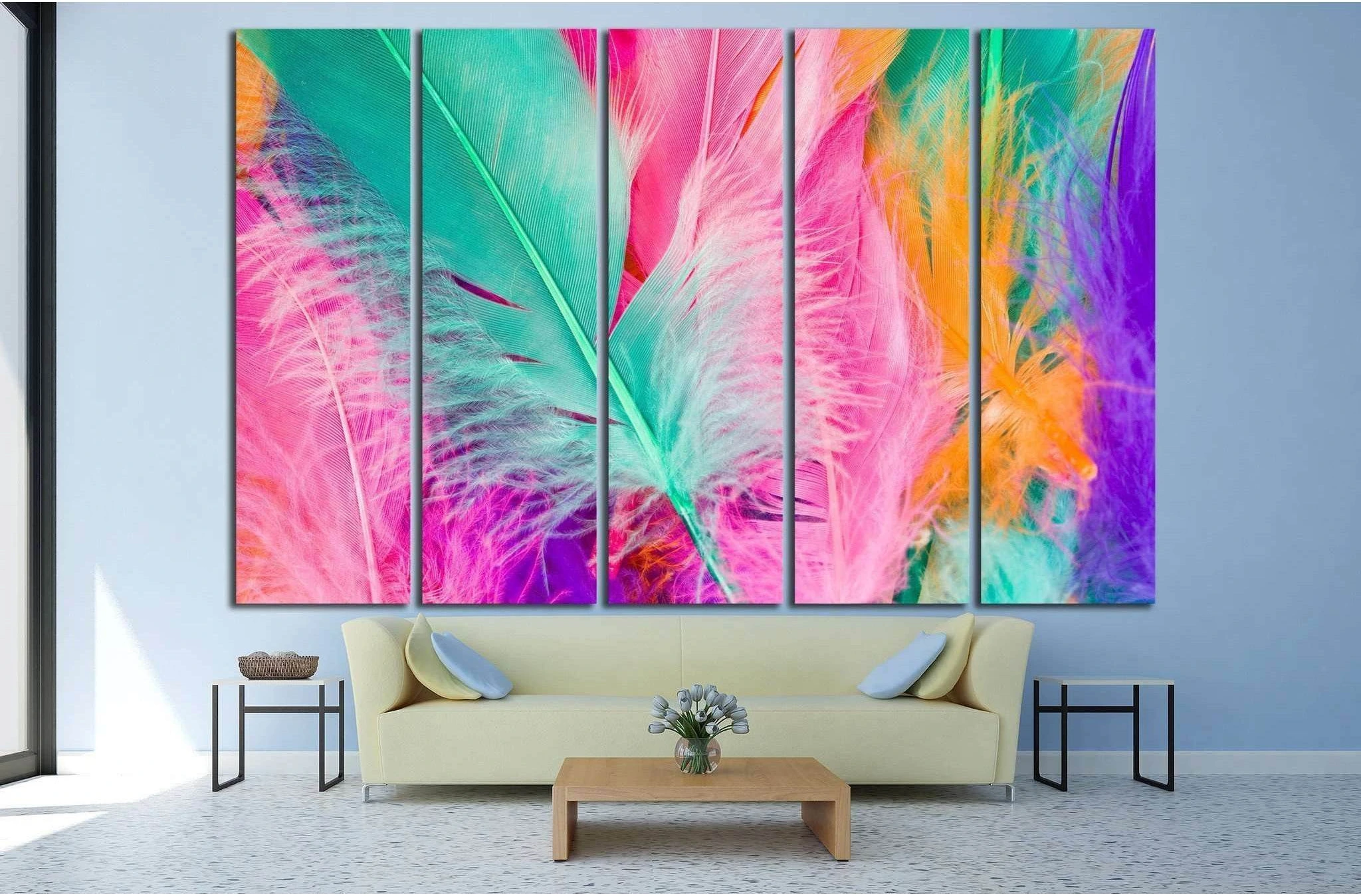 Colorful Feather close up shot №1333 Ready to Hang Canvas Print - Zellart Canvas Prints ALL_Products, s-1333