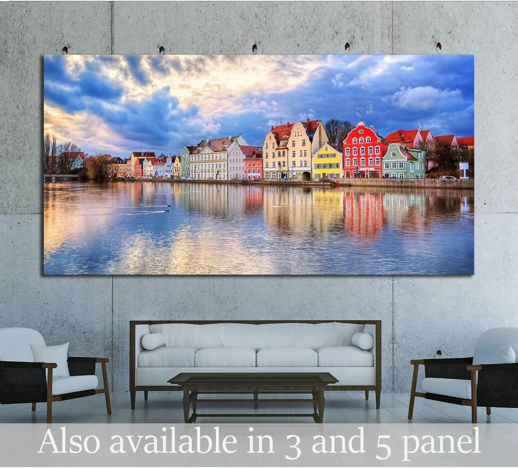 Colorful historical houses on Isar river in an old gothic town Landshut by Munich, Germany №3033 Ready to Hang Canvas Print - Zellart Canvas Prints ALL_Products, s-3033