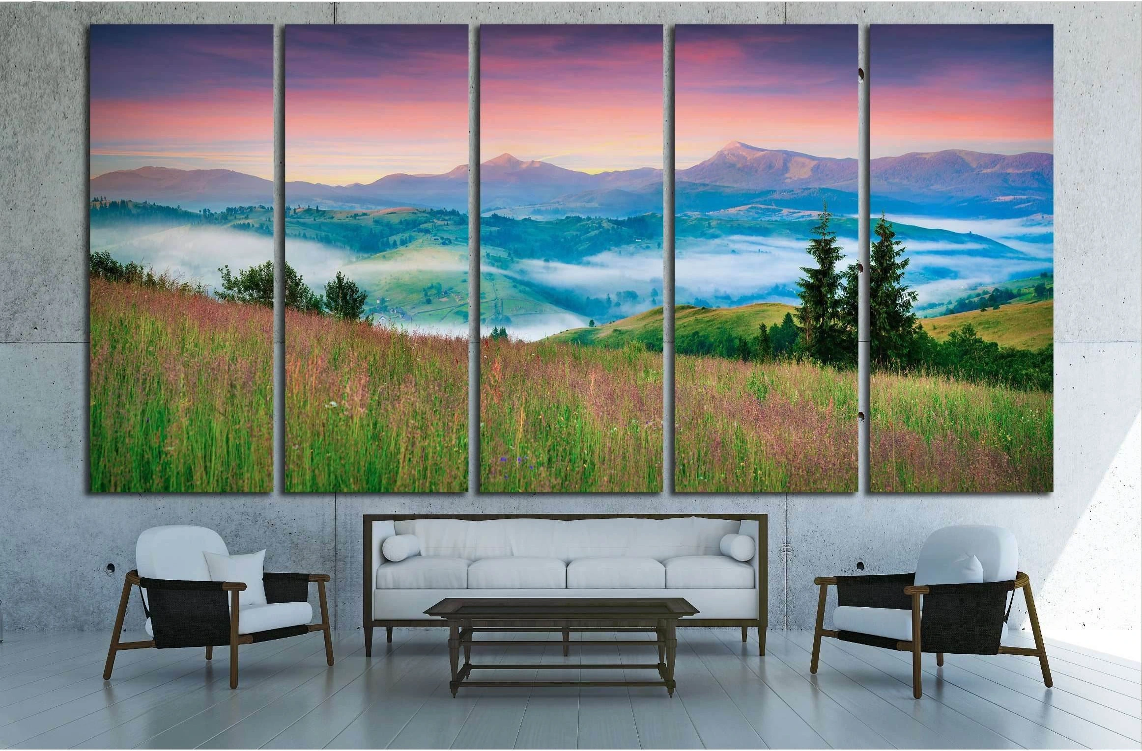 Colorful morning panorama of the Carpathian mountains №2931 Ready to Hang Canvas Print - Zellart Canvas Prints ALL_Products, s-2931