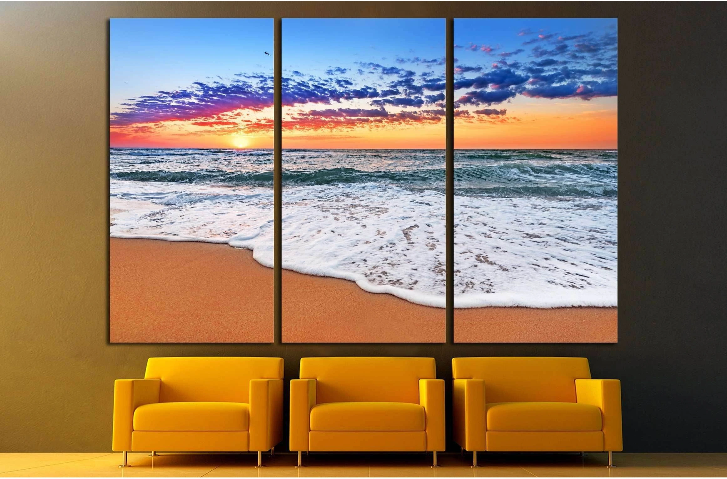 Colorful ocean beach sunrise. №3085 Ready to Hang Canvas Print - Zellart Canvas Prints ALL_Products, s-3085