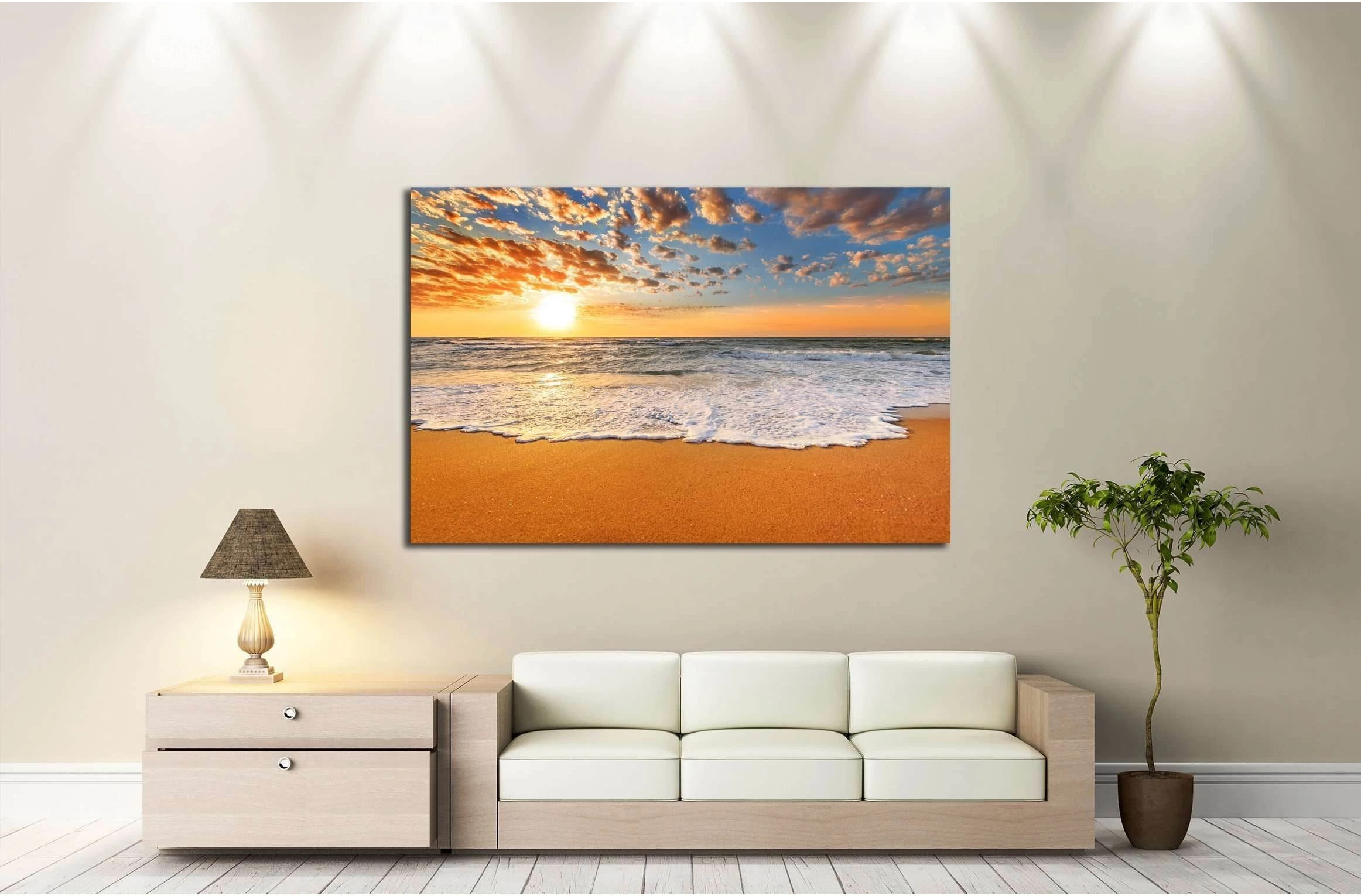 Colorful ocean beach sunrise №3109 Ready to Hang Canvas Print - Zellart Canvas Prints ALL_Products, s-3109