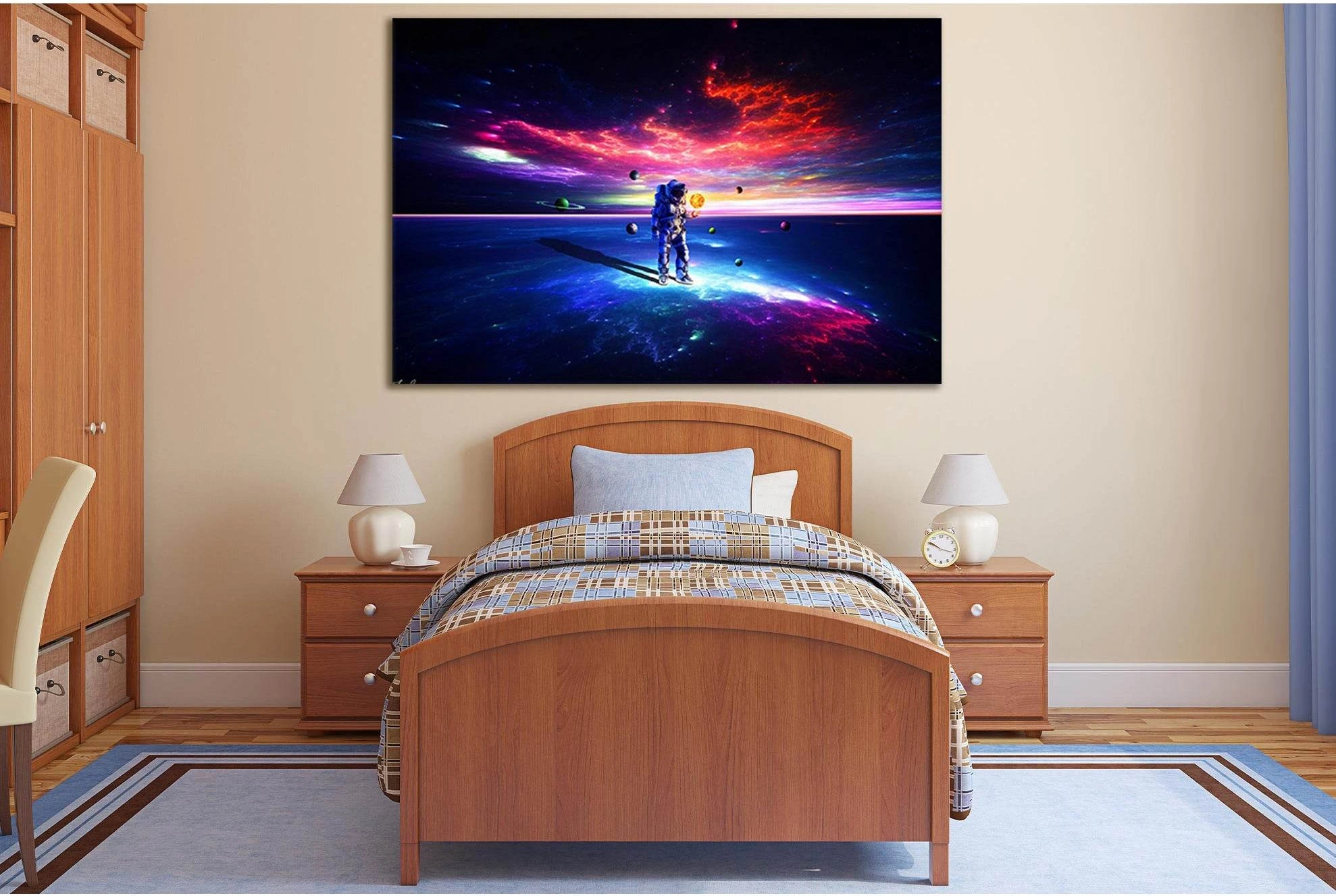Colorful Space And Astronaut №SL387 Ready to Hang Canvas Print - Zellart Canvas Prints 0new, ALL_Products, Astronomy & Space Canvas Wall Art