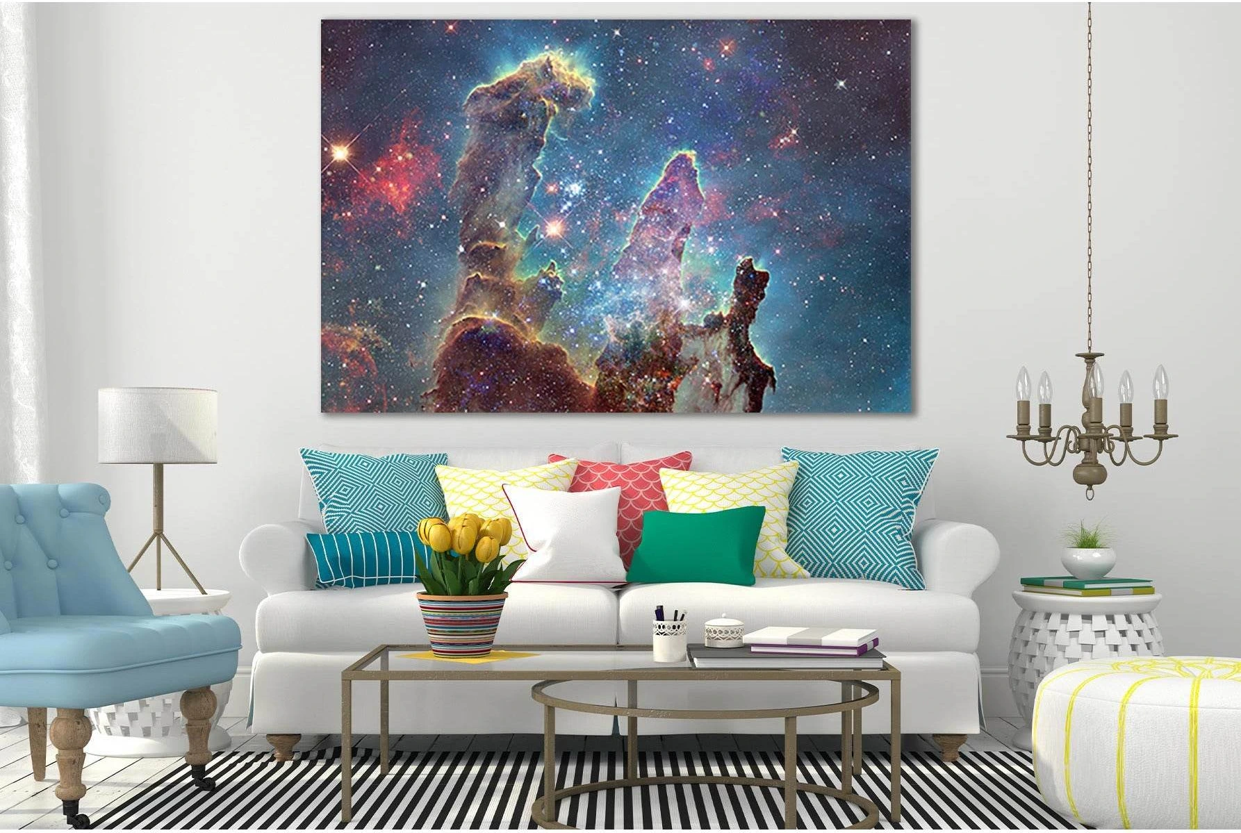 Colorful Space Nebula №SL409 Ready to Hang Canvas Print - Zellart Canvas Prints 0new, ALL_Products, Astronomy & Space Canvas Wall Art