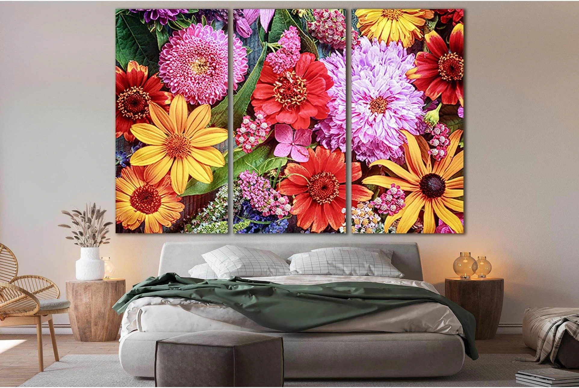 Colorful Summer Flowers In Rainbow Colors №SL707 Ready to Hang Canvas Print - Zellart Canvas Prints 0new, ALL_Products, Floral & Botanical Wall Art