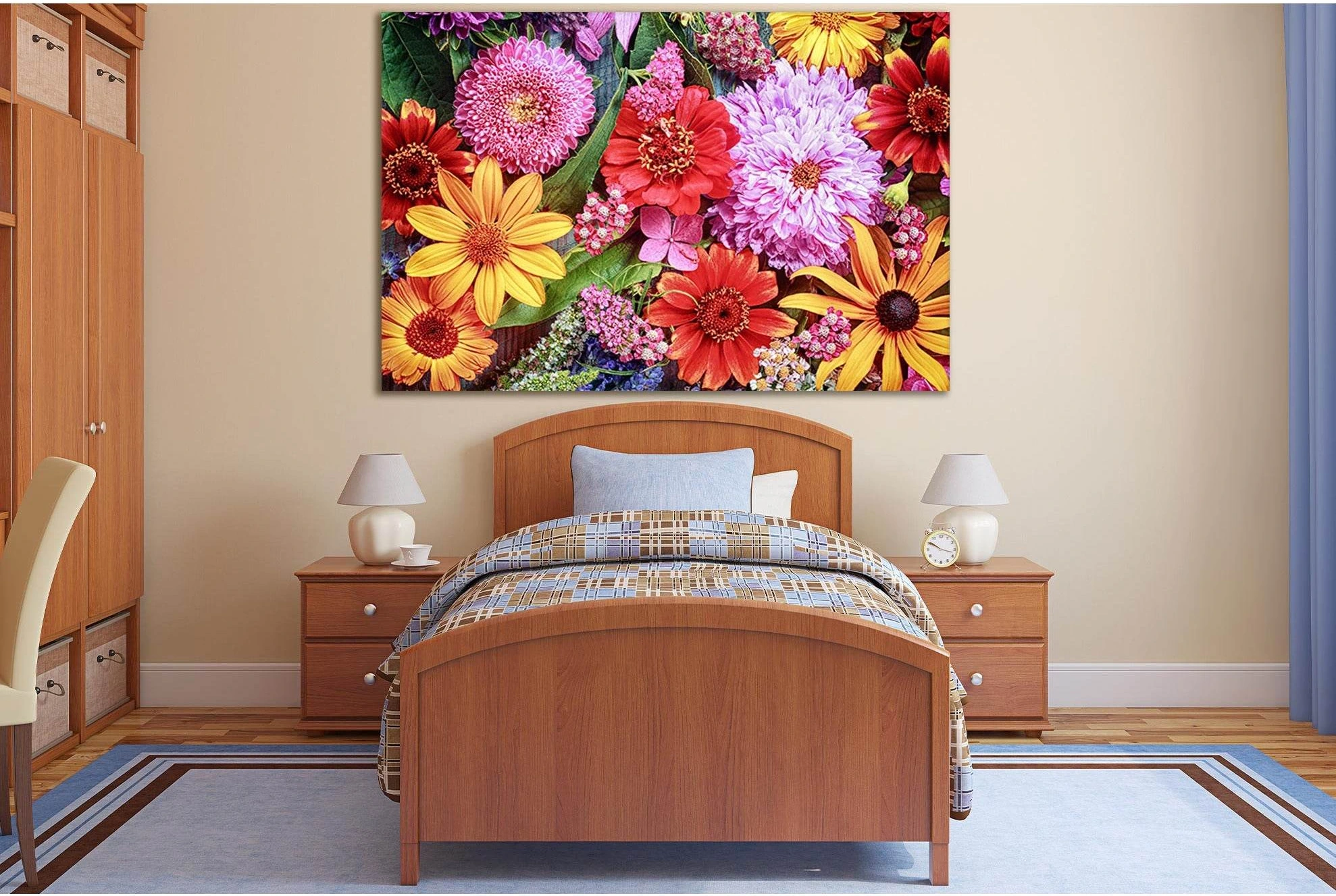 Colorful Summer Flowers In Rainbow Colors №SL707 Ready to Hang Canvas Print - Zellart Canvas Prints 0new, ALL_Products, Floral & Botanical Wall Art