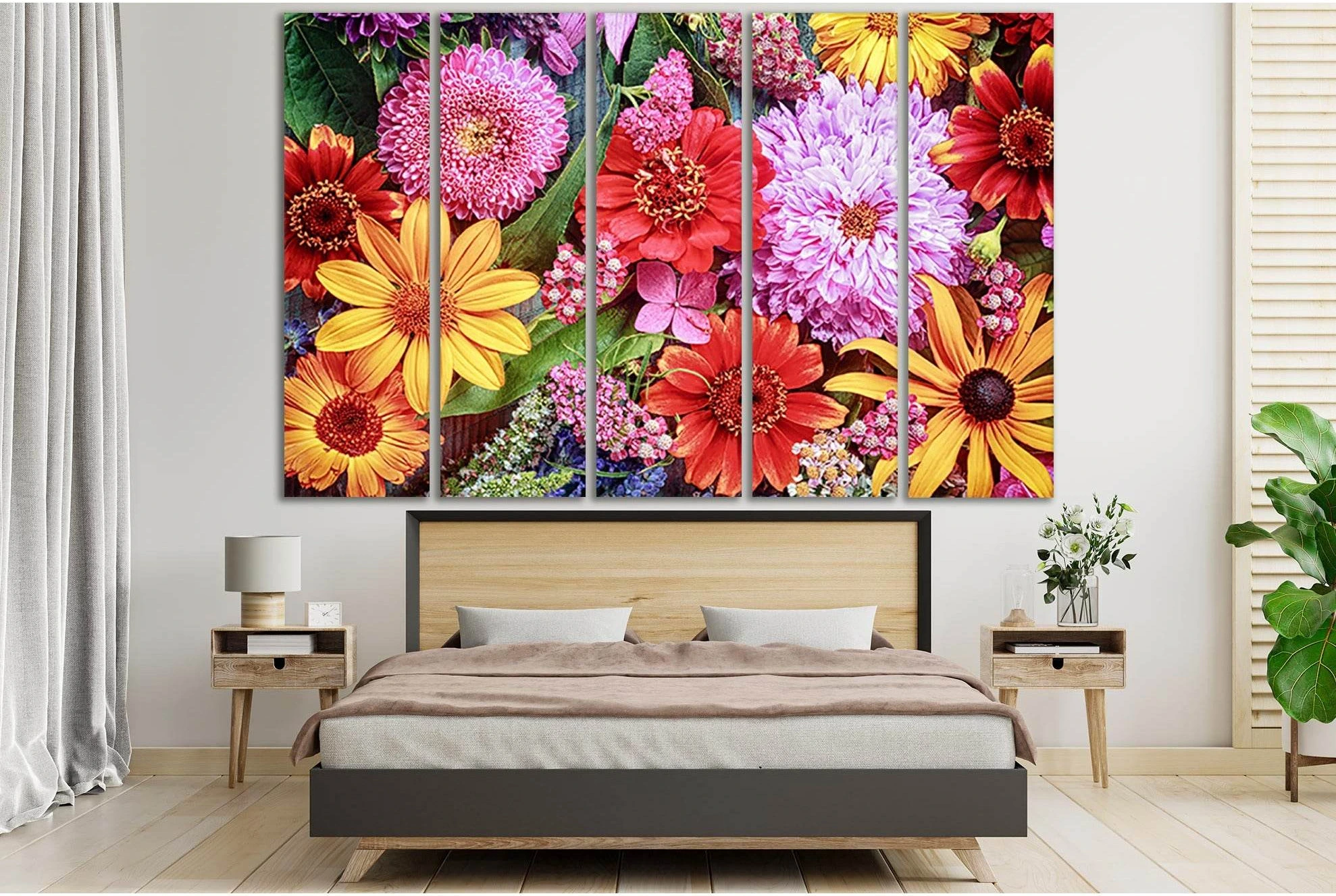 Colorful Summer Flowers In Rainbow Colors №SL707 Ready to Hang Canvas Print - Zellart Canvas Prints 0new, ALL_Products, Floral & Botanical Wall Art