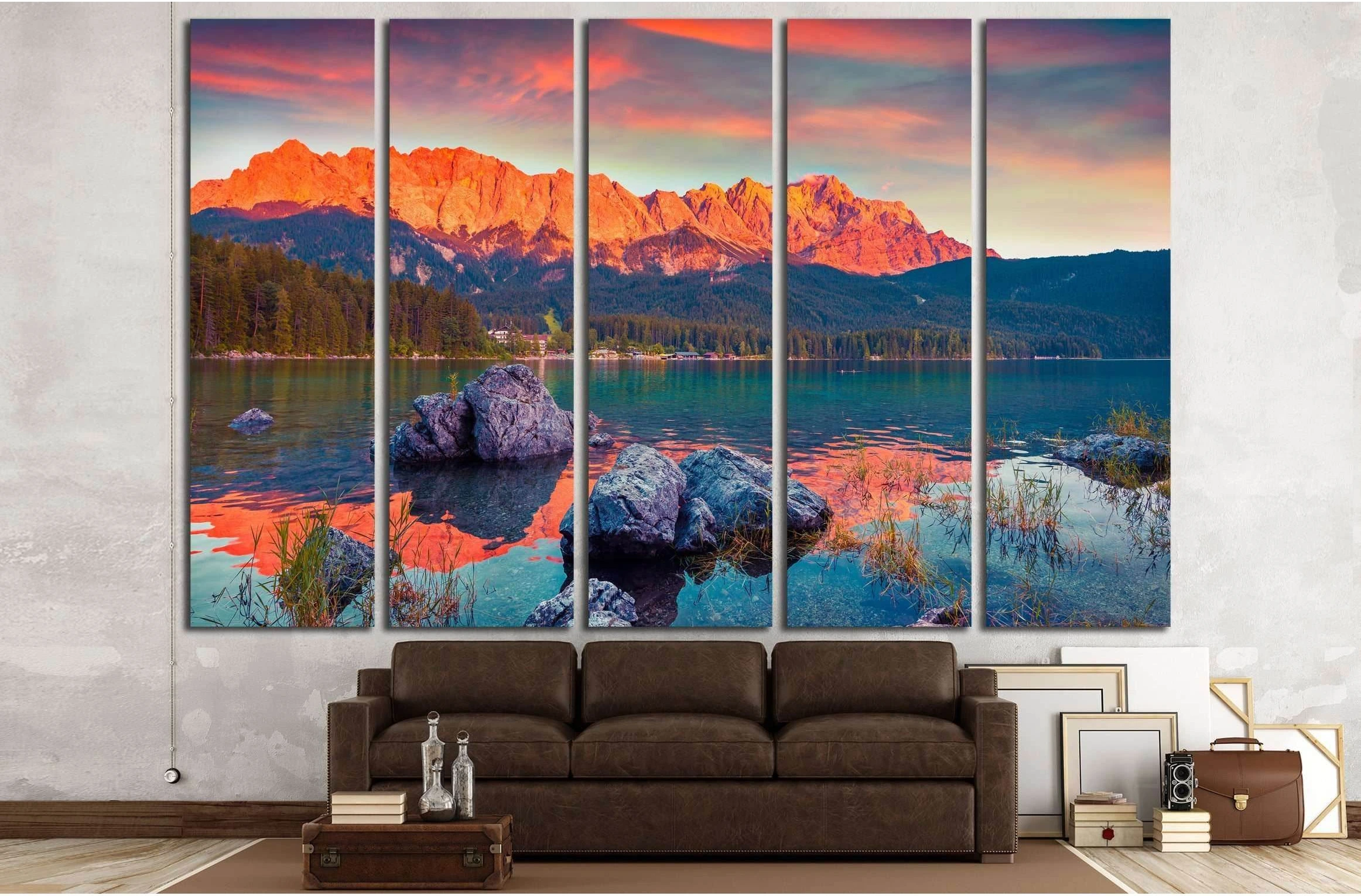 Colorful summer scene on the Eibsee lake in German Alps №3099 Ready to Hang Canvas Print - Zellart Canvas Prints ALL_Products, s-3099