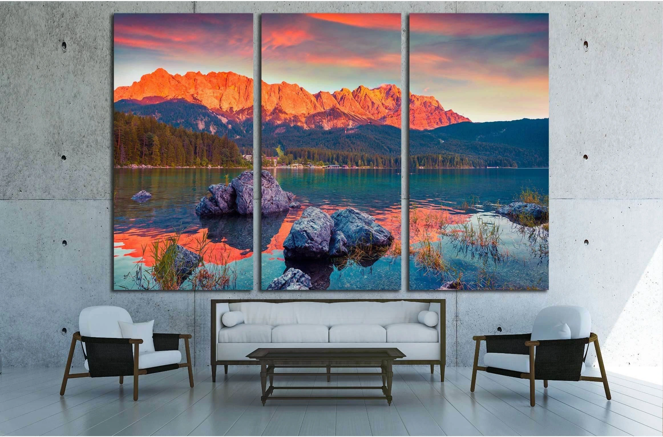 Colorful summer scene on the Eibsee lake in German Alps №3099 Ready to Hang Canvas Print - Zellart Canvas Prints ALL_Products, s-3099