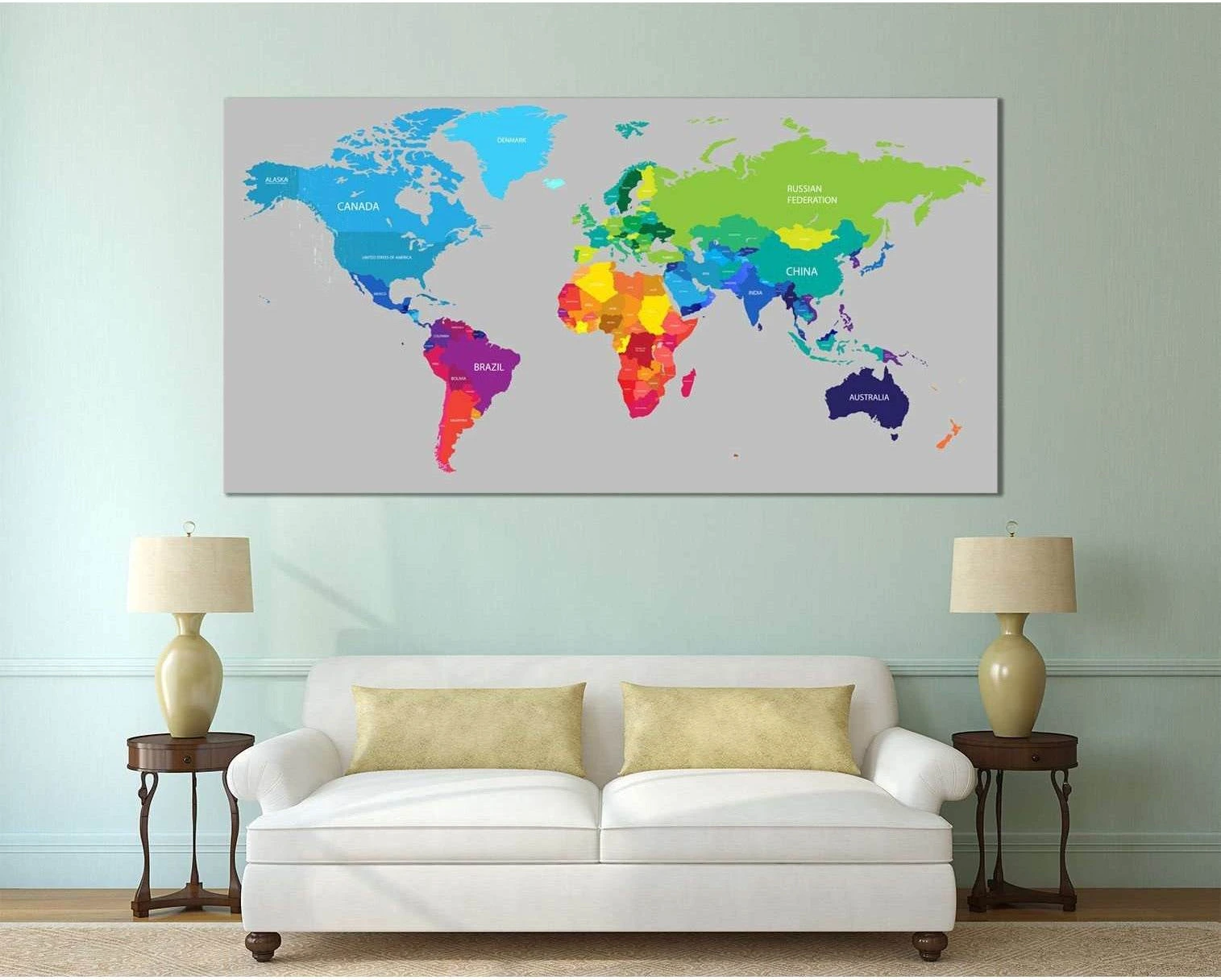 Colorful World Map №113 Ready to Hang Canvas Print - Zellart Canvas Prints ALL_Products, wd-113