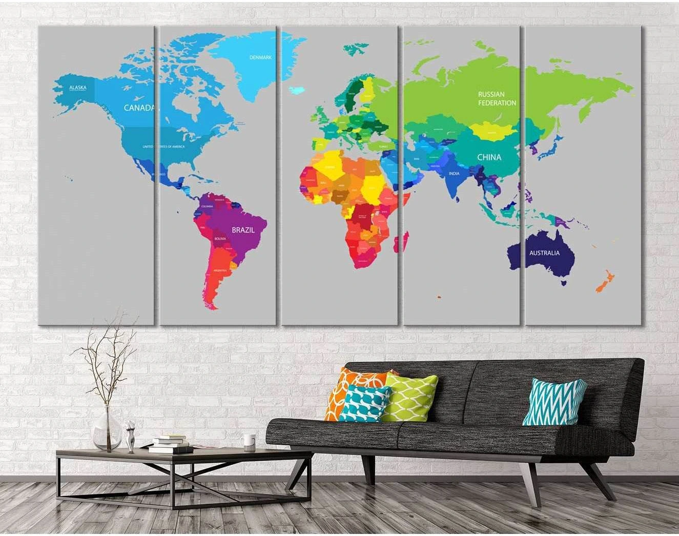 Colorful World Map №113 Ready to Hang Canvas Print - Zellart Canvas Prints ALL_Products, wd-113