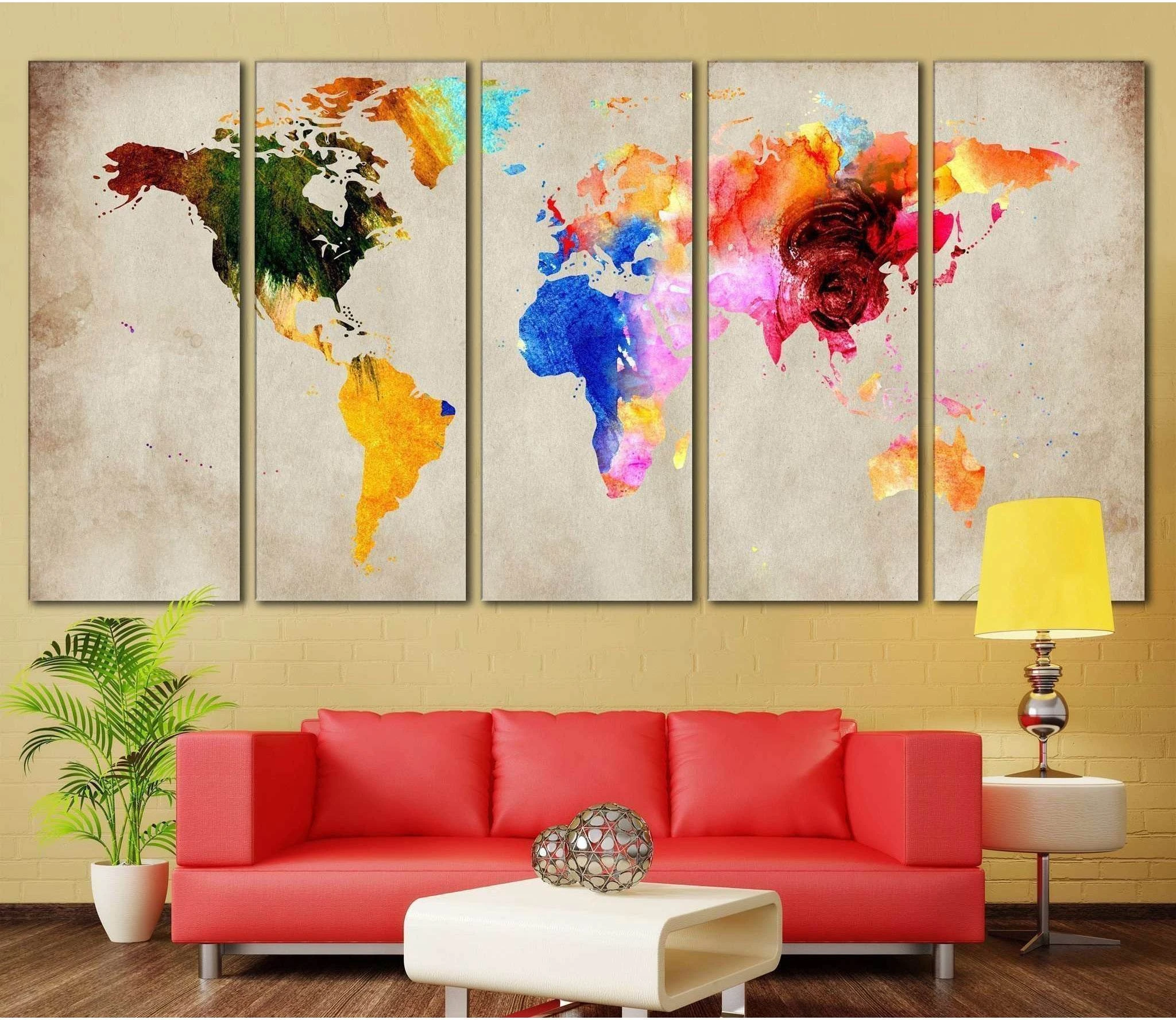 Colorful World Map №870 Ready to Hang Canvas Print - Zellart Canvas Prints ALL_Products, autopostr_pinterest_65155, autopostr_pinterest_65157, autopostr_pinterest_65158, autopostr_pinterest_65160