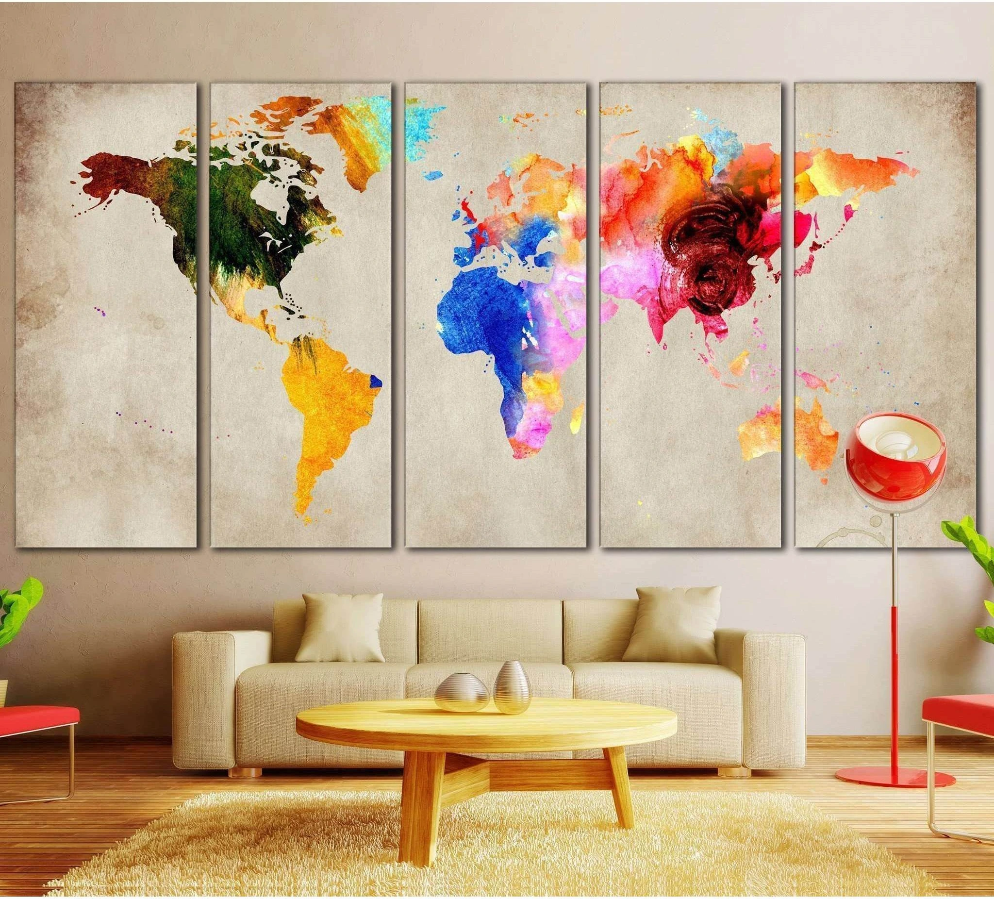 Colorful World Map №870 Ready to Hang Canvas Print - Zellart Canvas Prints ALL_Products, autopostr_pinterest_65155, autopostr_pinterest_65157, autopostr_pinterest_65158, autopostr_pinterest_65160