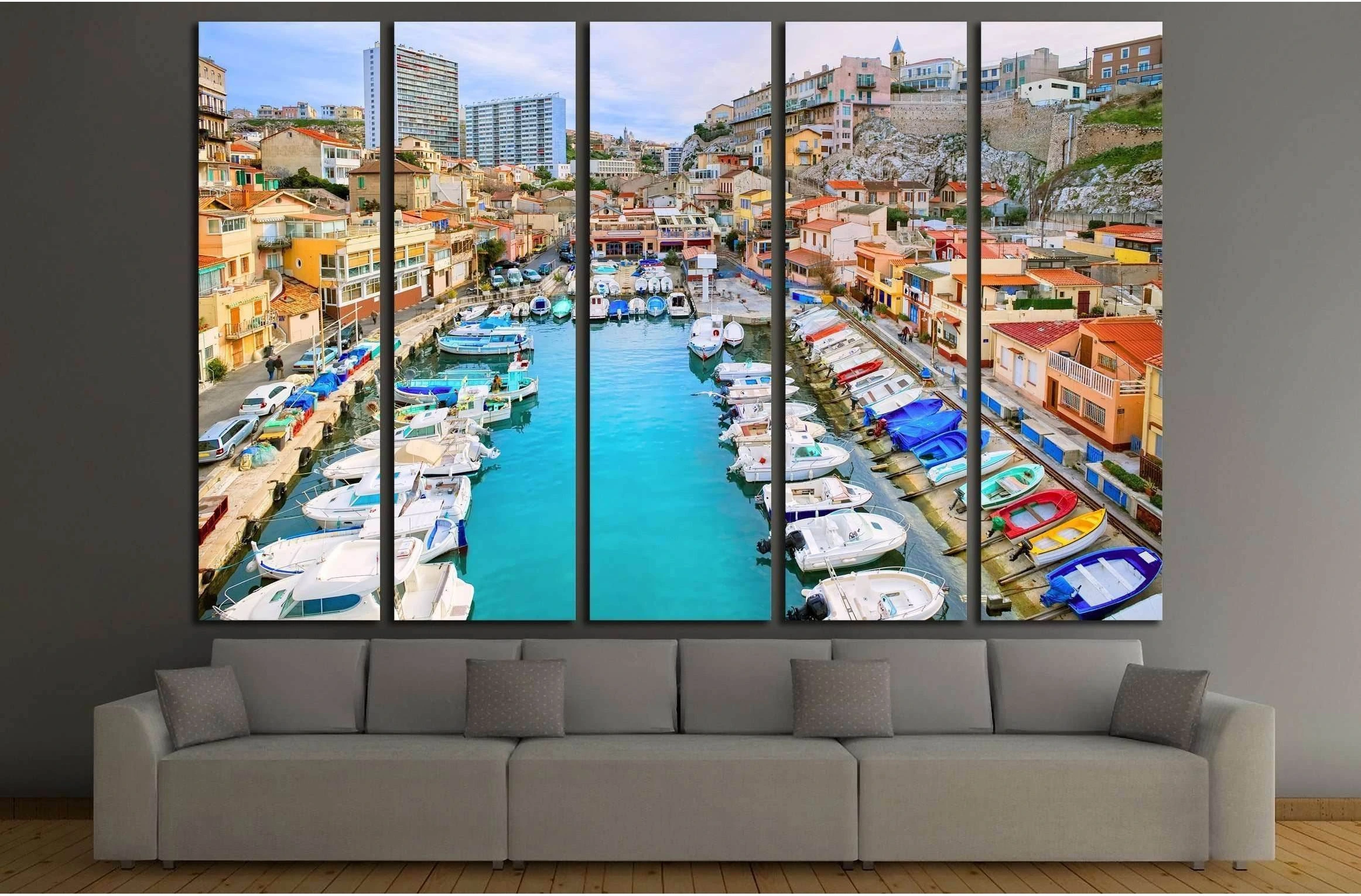 Colorful yacht harbour in old city of Marseilles, France №2598 Ready to Hang Canvas Print - Zellart Canvas Prints ALL_Products, s-2598