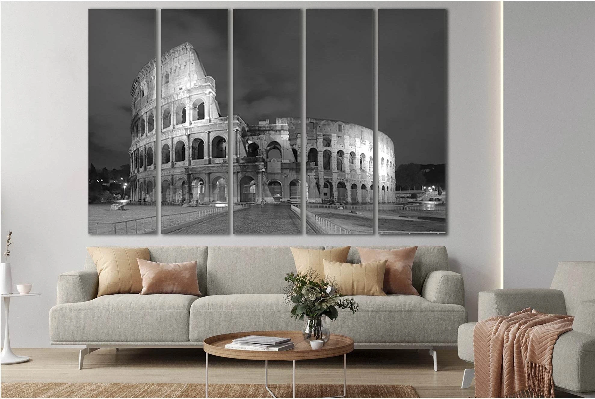 Colosseum Night Rome Black And White №SL834 Ready to Hang Canvas Print - Zellart Canvas Prints 0new, ALL_Products, Black & White Wall Art