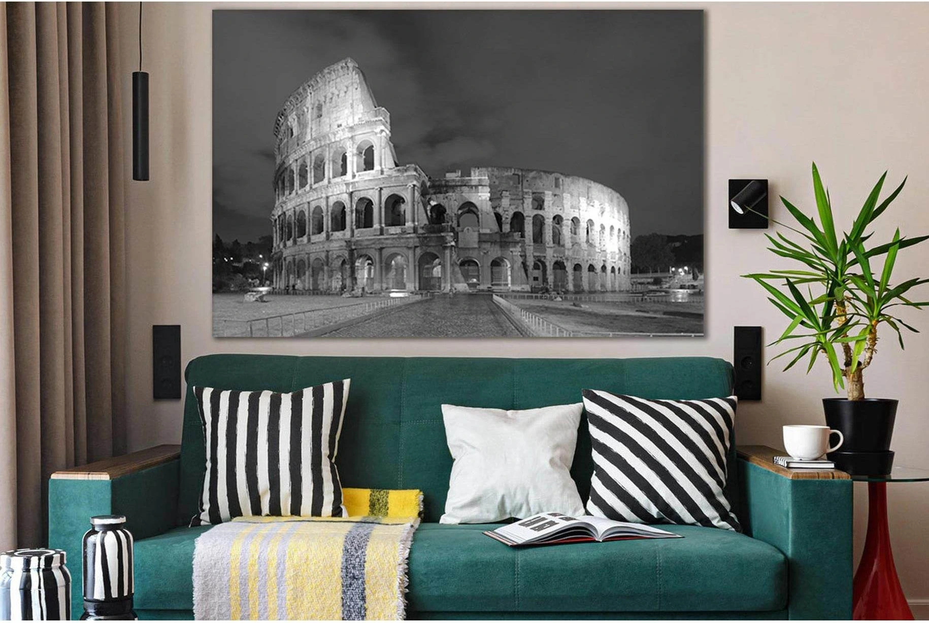 Colosseum Night Rome Black And White №SL834 Ready to Hang Canvas Print - Zellart Canvas Prints 0new, ALL_Products, Black & White Wall Art
