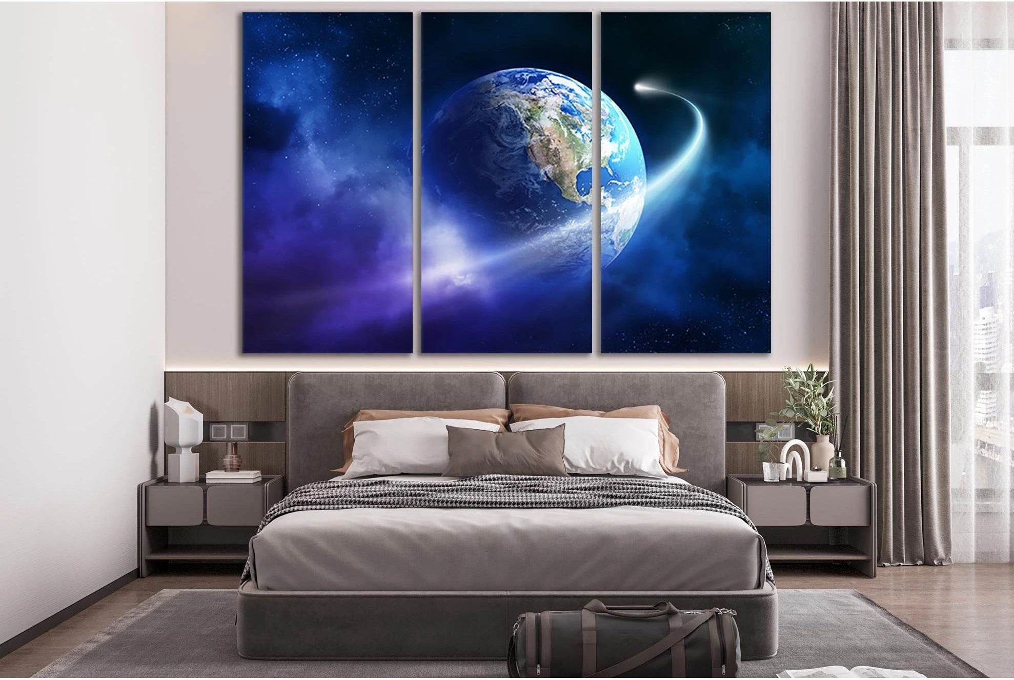 Comet Orbiting Planet Earth №SL432 Ready to Hang Canvas Print - Zellart Canvas Prints 0new, ALL_Products, Astronomy & Space Canvas Wall Art