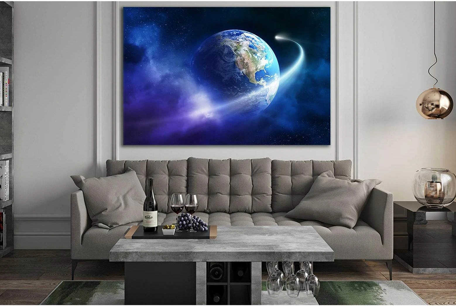 Comet Orbiting Planet Earth №SL432 Ready to Hang Canvas Print - Zellart Canvas Prints 0new, ALL_Products, Astronomy & Space Canvas Wall Art