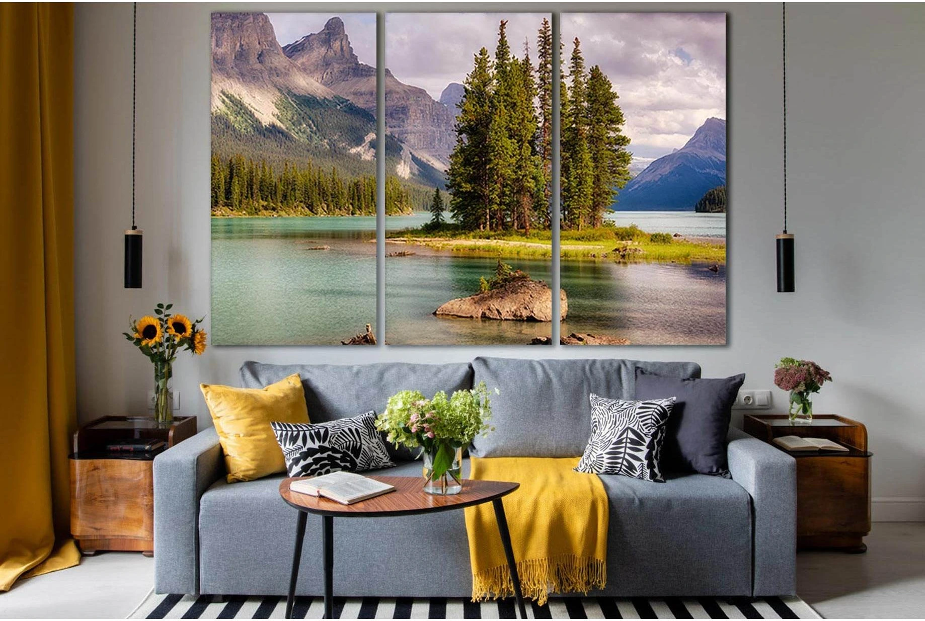Conifers Between Rocks On The River №SL1060 Ready to Hang Canvas Print - Zellart Canvas Prints 0new, ALL_Products, Trees Wall Art