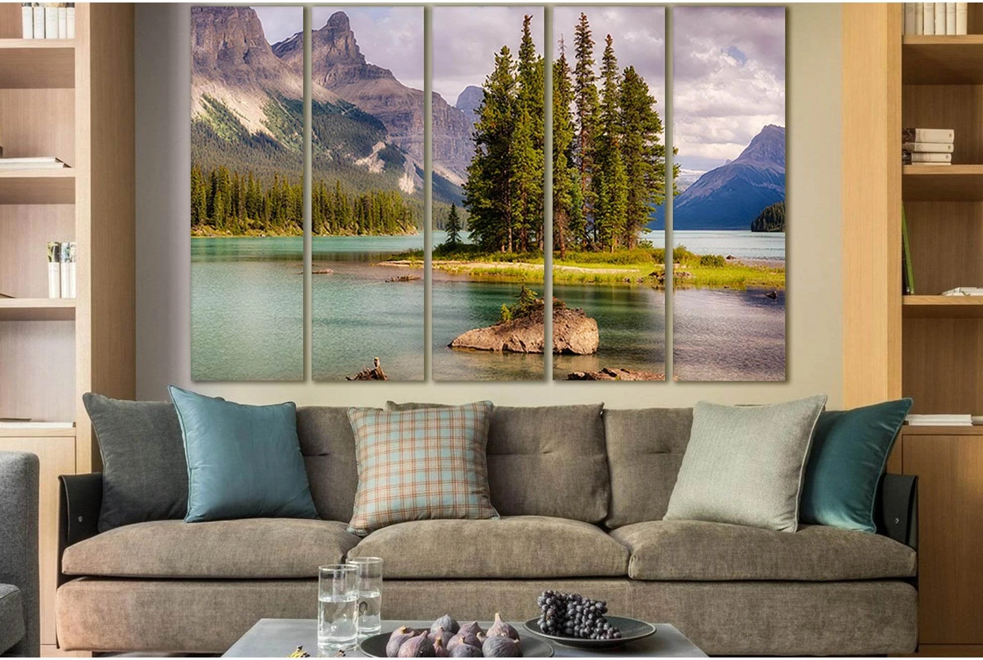Conifers Between Rocks On The River №SL1060 Ready to Hang Canvas Print - Zellart Canvas Prints 0new, ALL_Products, Trees Wall Art