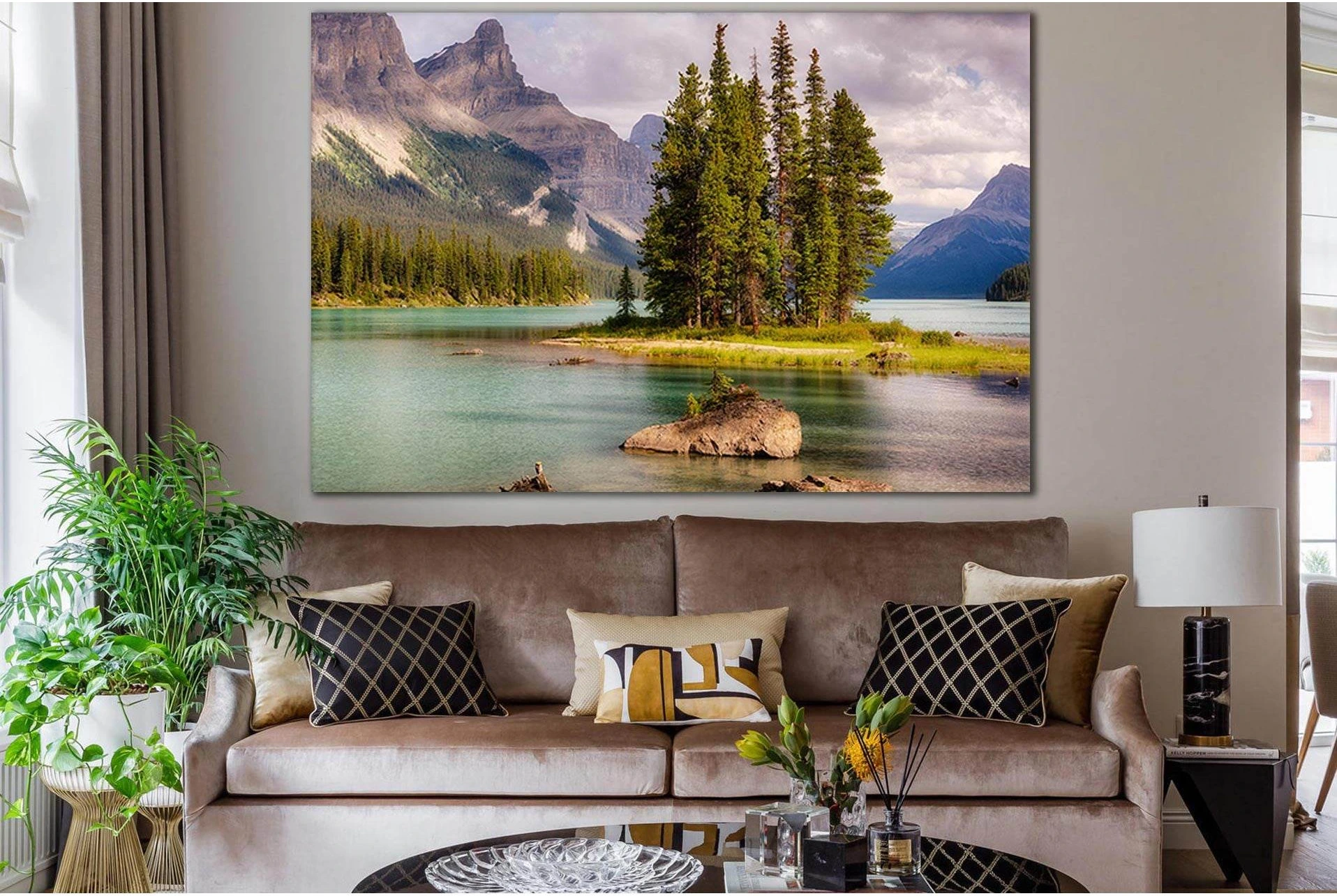 Conifers Between Rocks On The River №SL1060 Ready to Hang Canvas Print - Zellart Canvas Prints 0new, ALL_Products, Trees Wall Art