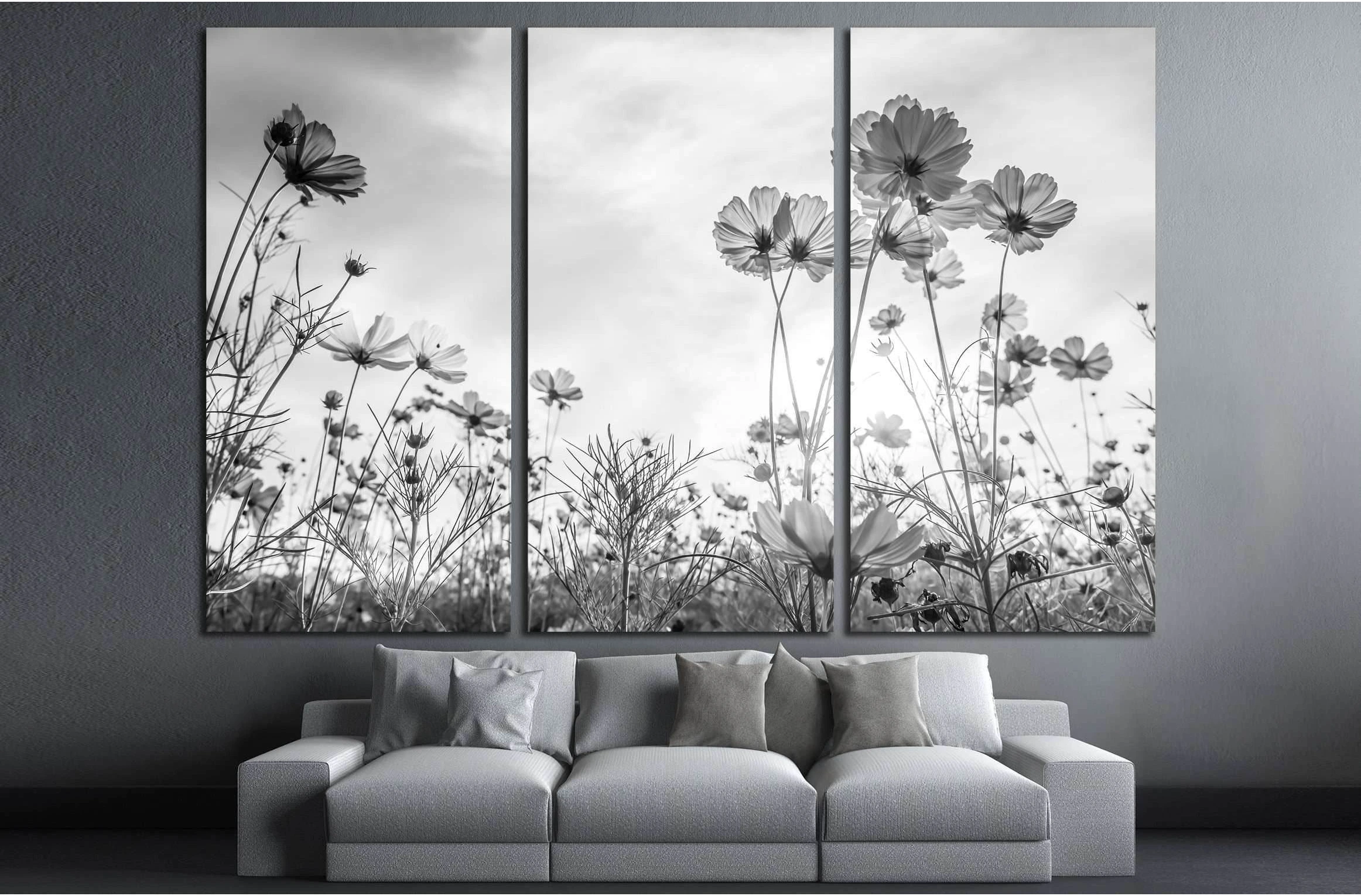 Cosmos flower on black and white background №3272 Ready to Hang Canvas Print - Zellart Canvas Prints ALL_Products, s-3272