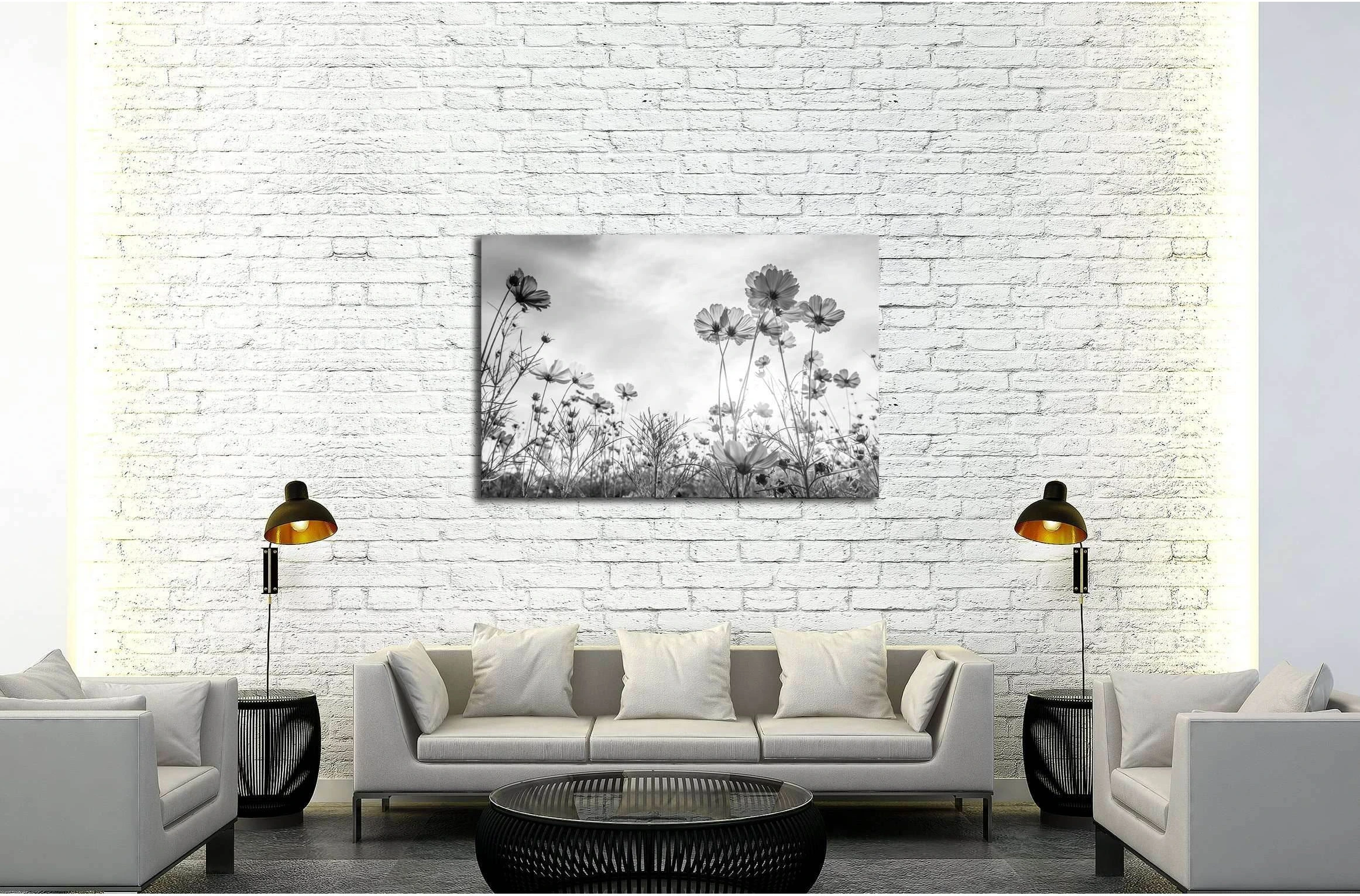 Cosmos flower on black and white background №3272 Ready to Hang Canvas Print - Zellart Canvas Prints ALL_Products, s-3272