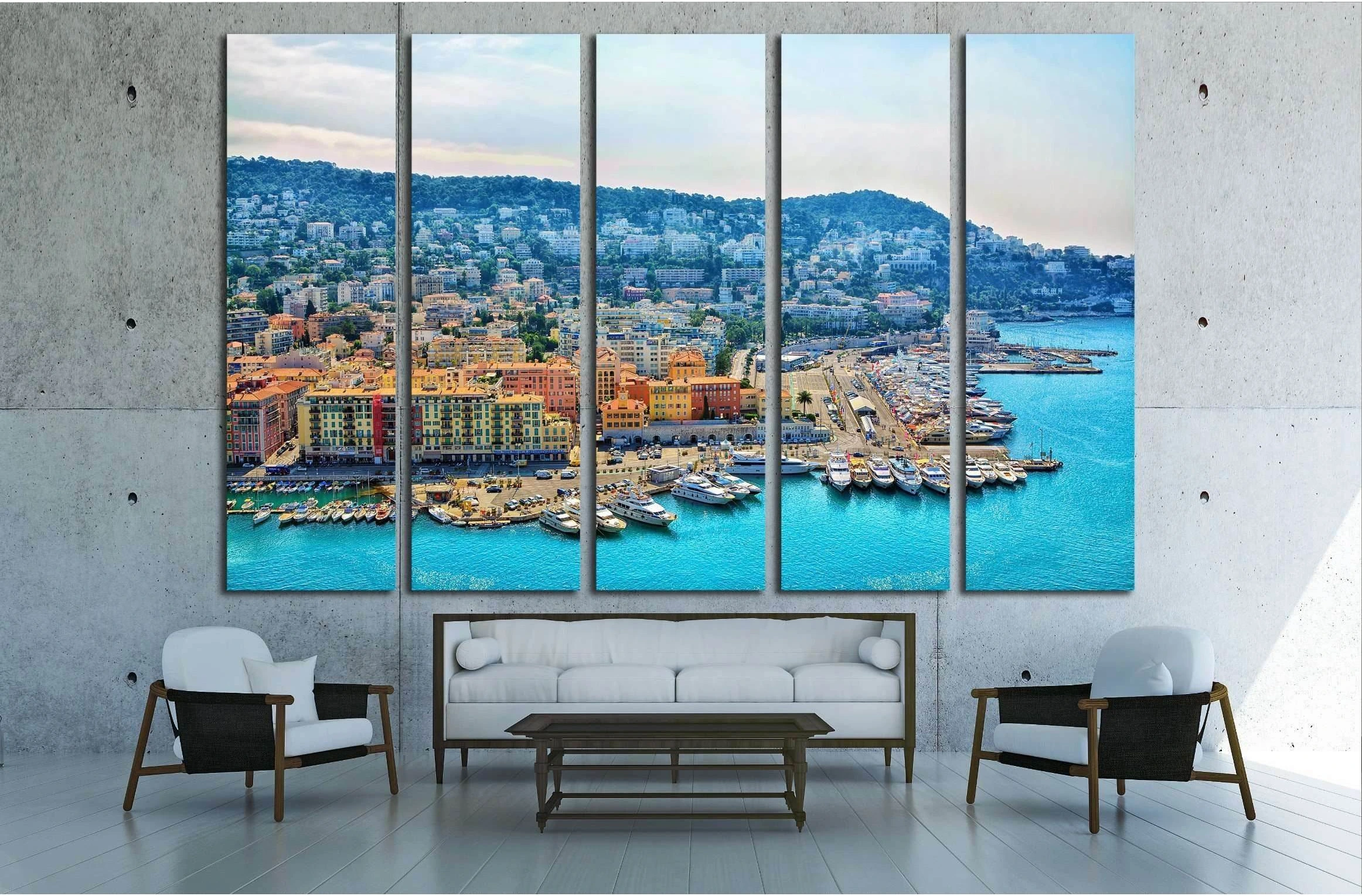 Cote d'Azur France. Beautiful panoramic aerial view city of Nice, France. Luxury resort of French riviera №2398 Ready to Hang Canvas Print - Zellart Canvas Prints ALL_Products, s-2398