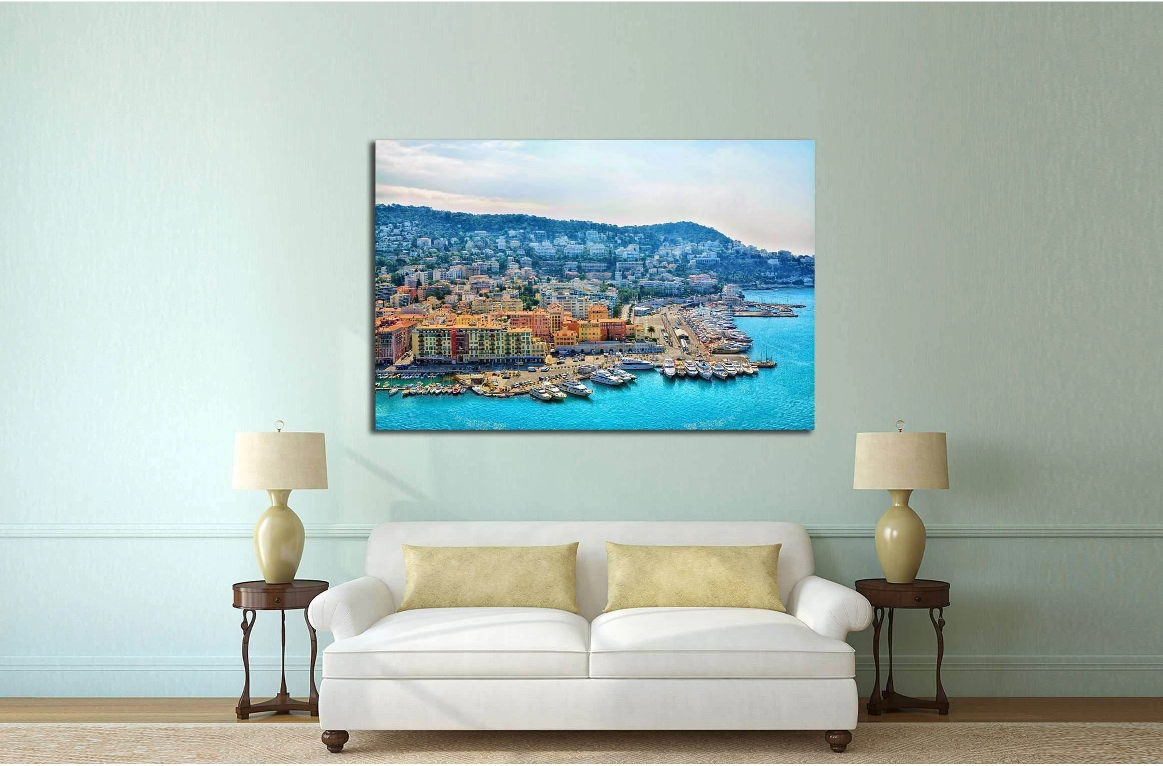 Cote d'Azur France. Beautiful panoramic aerial view city of Nice, France. Luxury resort of French riviera №2398 Ready to Hang Canvas Print - Zellart Canvas Prints ALL_Products, s-2398