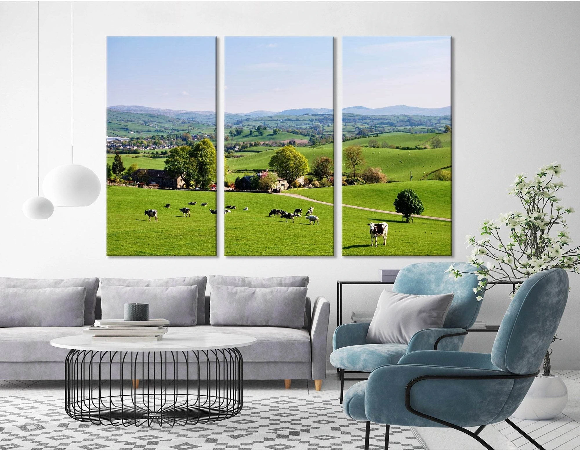 Cows On A Green Lawn In England №04220 Ready to Hang Canvas Print - Zellart Canvas Prints ALL_Products, Cow