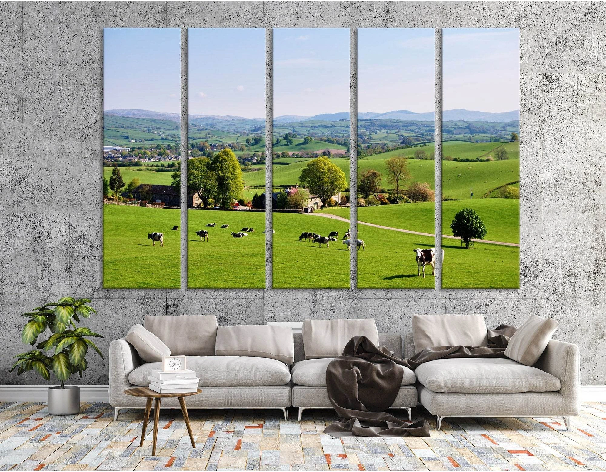 Cows On A Green Lawn In England №04220 Ready to Hang Canvas Print - Zellart Canvas Prints ALL_Products, Cow