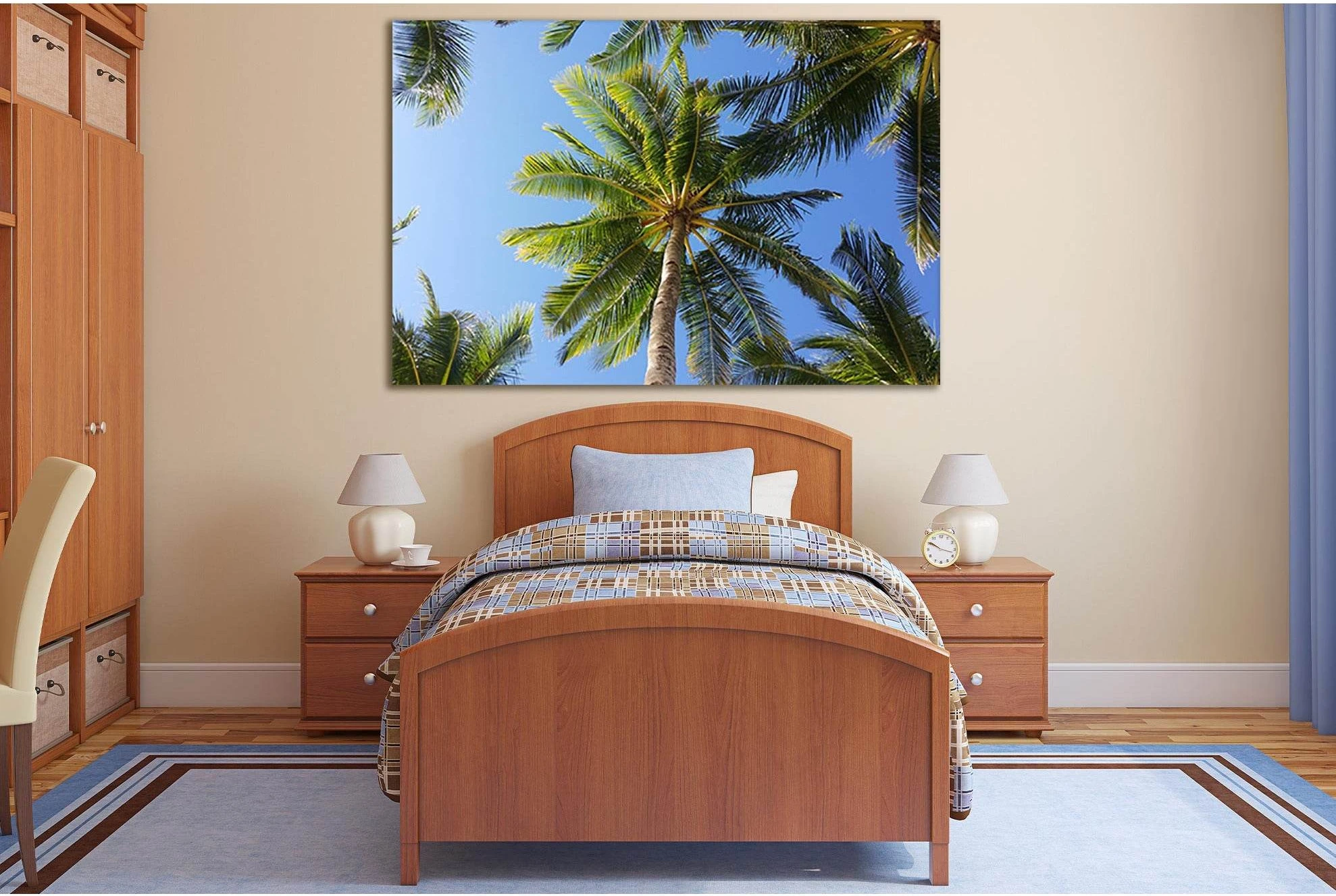 Crown Palm Under Blue Sky №SL513 Ready to Hang Canvas Print - Zellart Canvas Prints 0new, ALL_Products, Trees Wall Art