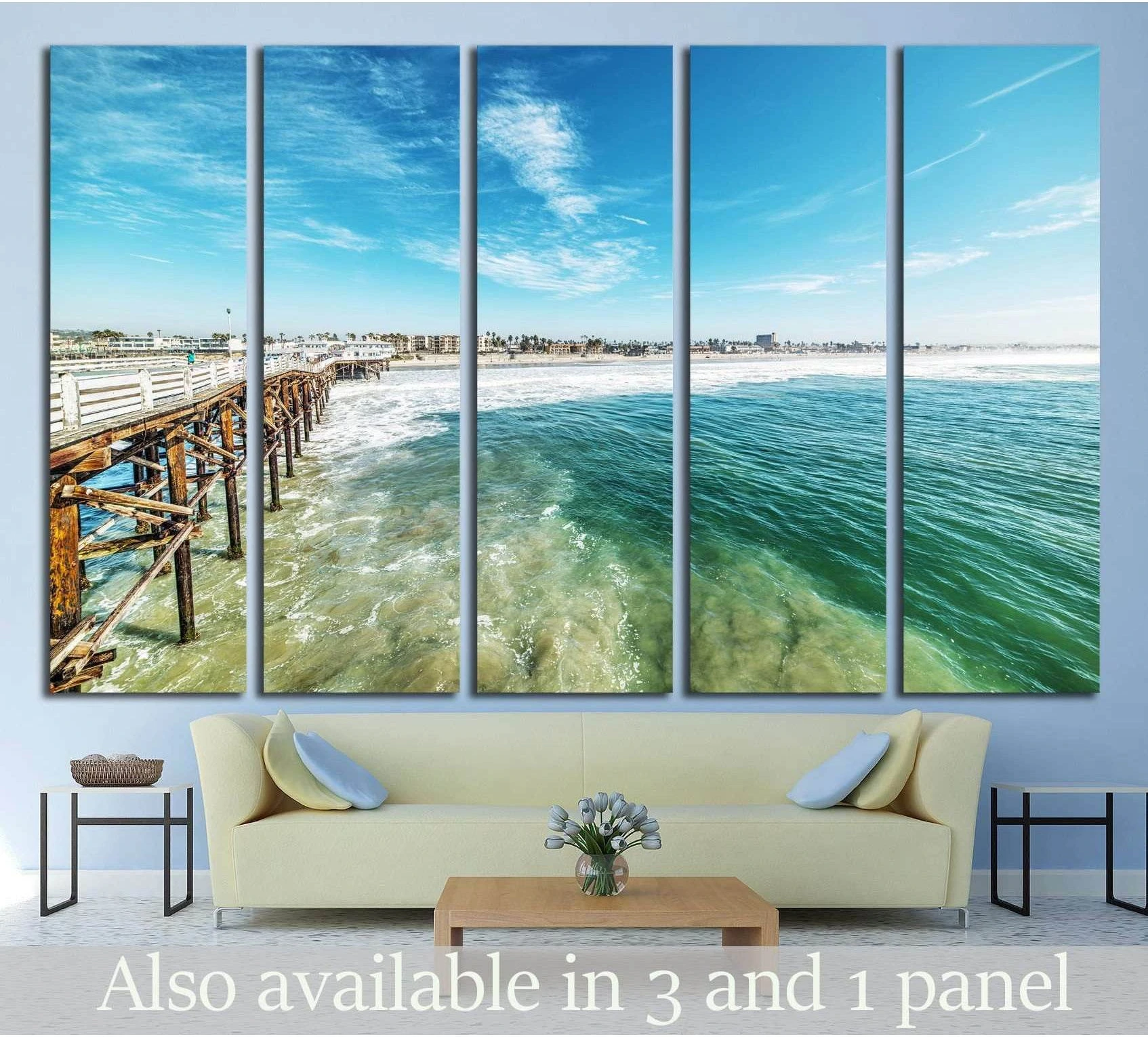 Crystal pier in San Diego, California showing blue ocean wall art with water and coastal depth.