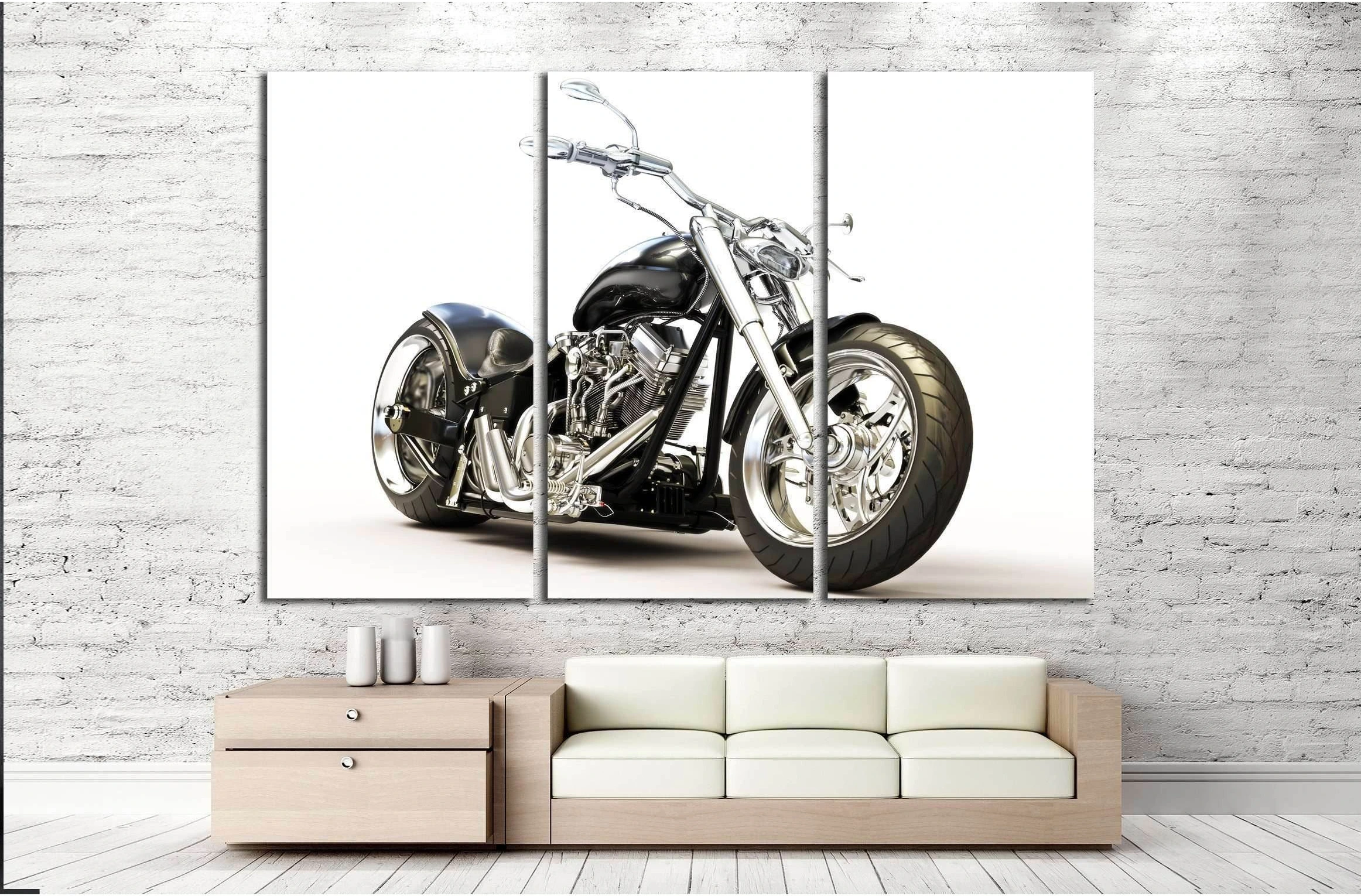 Custom black motorcycle on a white background. №2476 Ready to Hang Canvas Print - Zellart Canvas Prints ALL_Products, s-2476