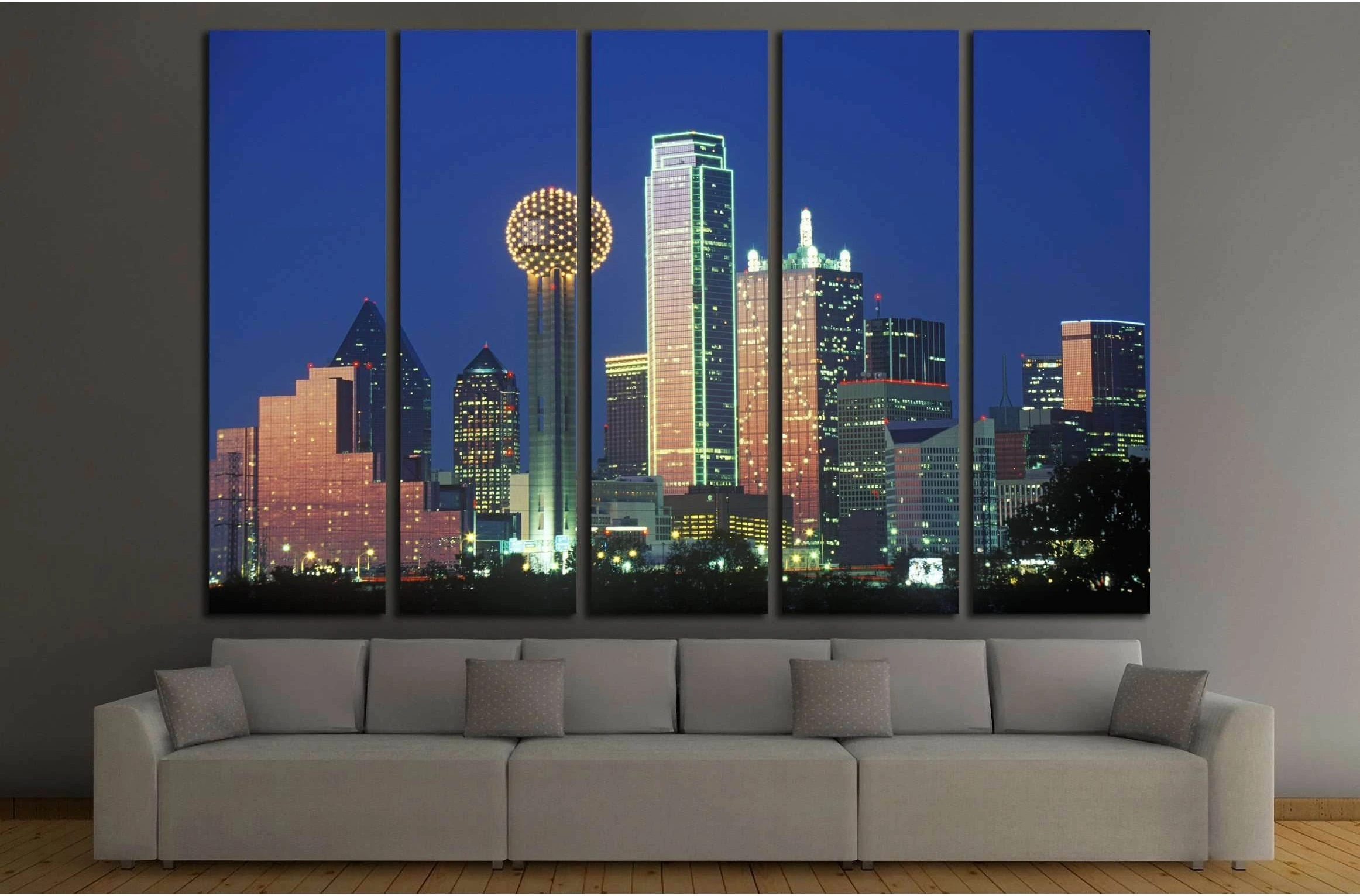 Dallas, TX skyline at night №2153 Ready to Hang Canvas Print - Zellart Canvas Prints ALL_Products, s-2153