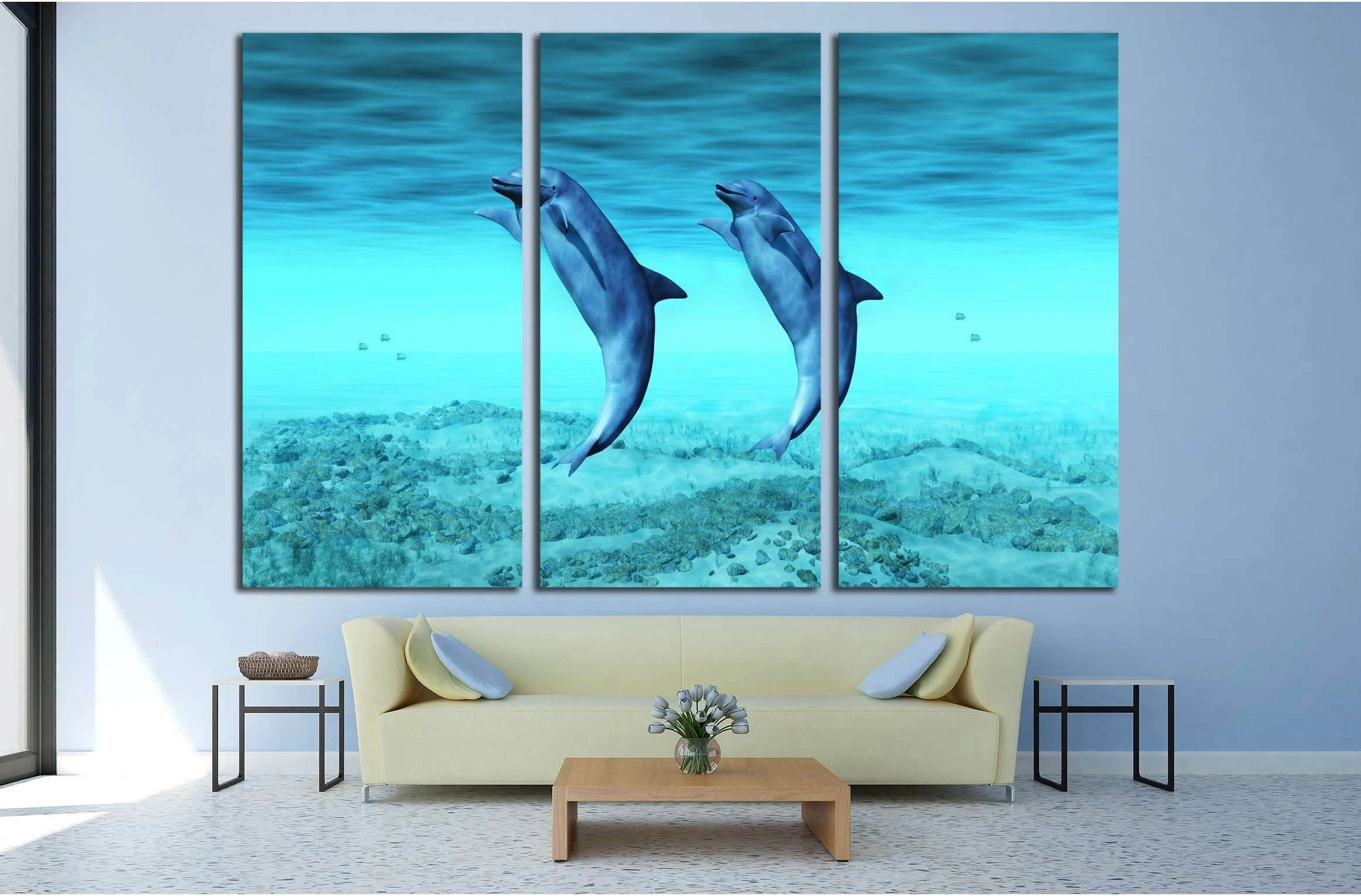 dancing dolphins №2335 Ready to Hang Canvas Print - Zellart Canvas Prints ALL_Products, s-2335